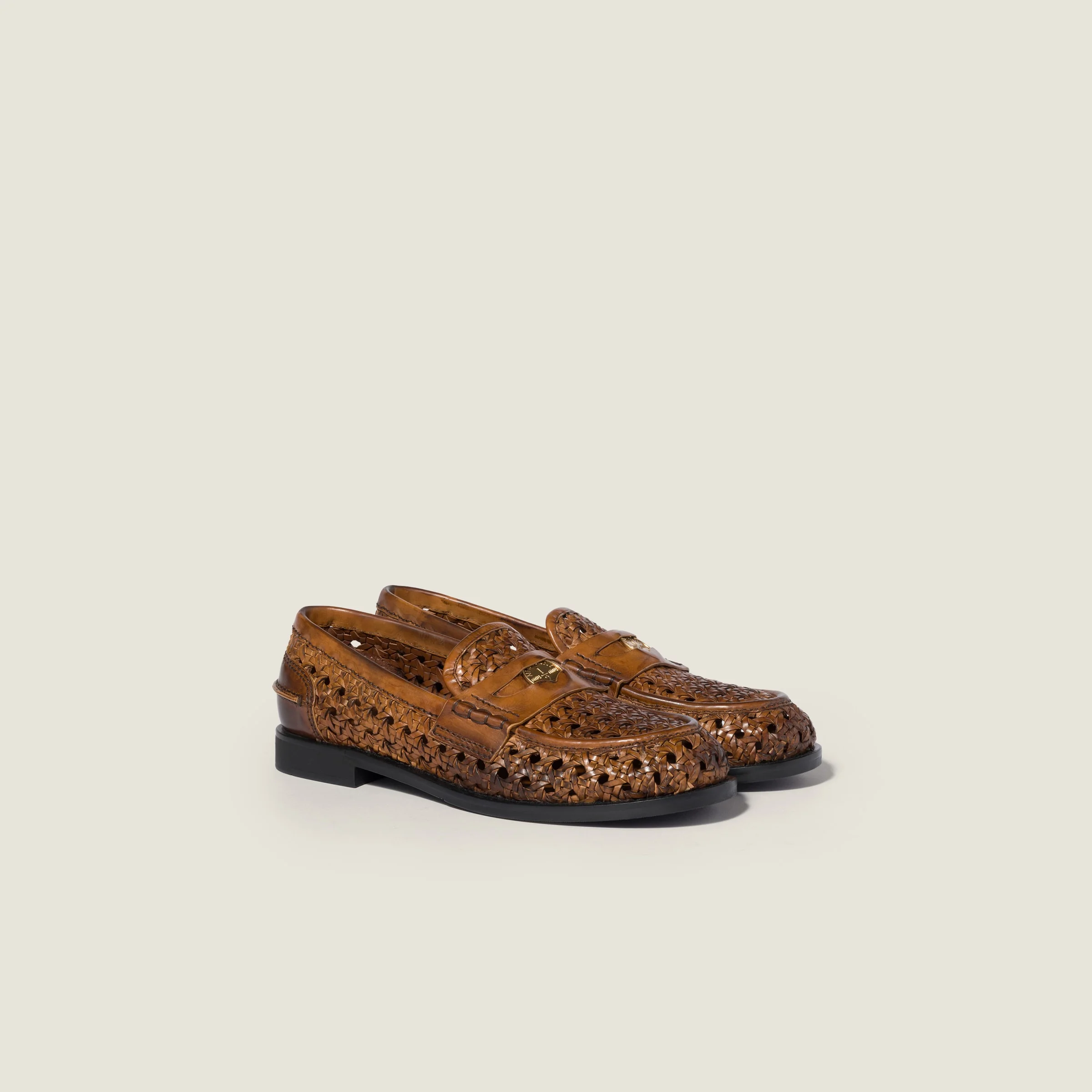 Woven leather loafers - 1