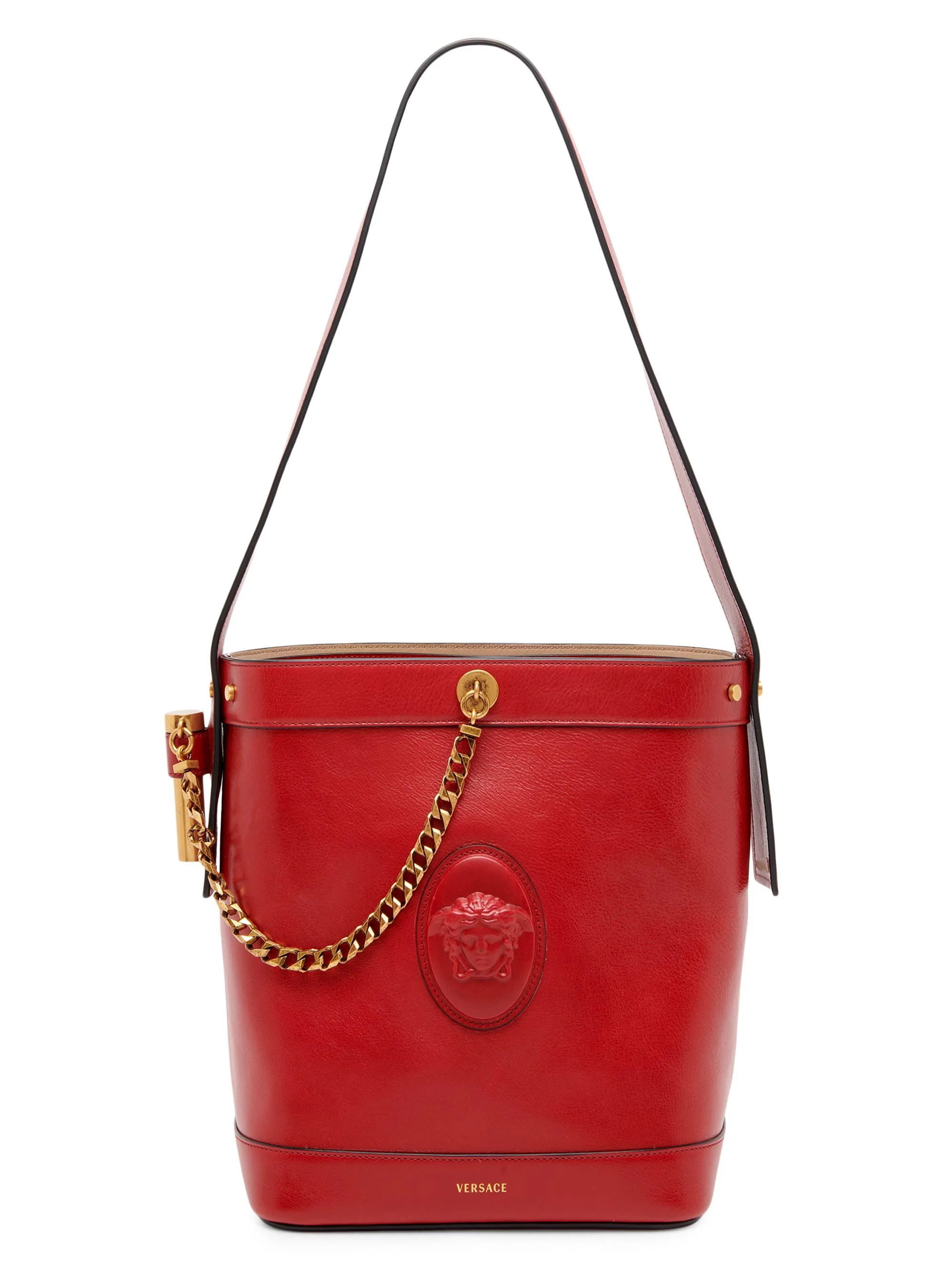 Women's Pivot Small Leather Bucket Bag - Fire Gold - 1