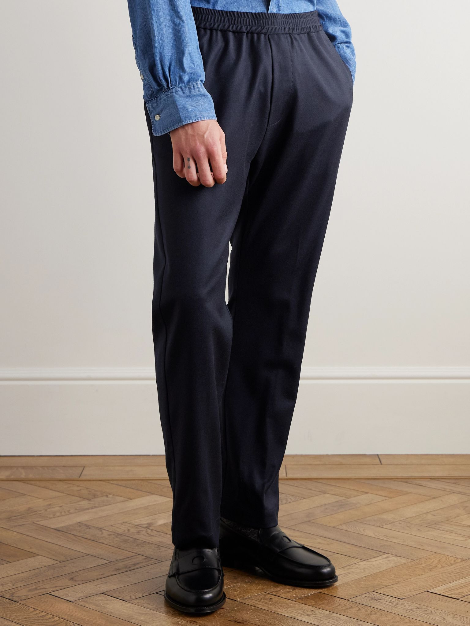 Bativoga Straight-Leg Virgin Wool-Blend Gabardine Trousers Navy - 3