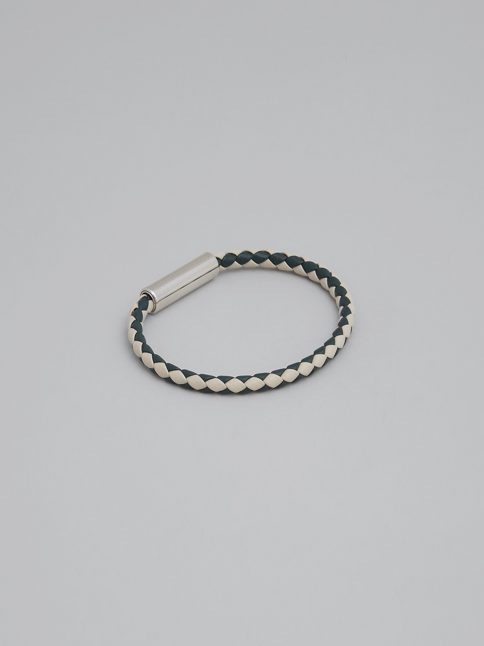 WHITE AND GREEN BRAIDED LEATHER BRACELET - 3