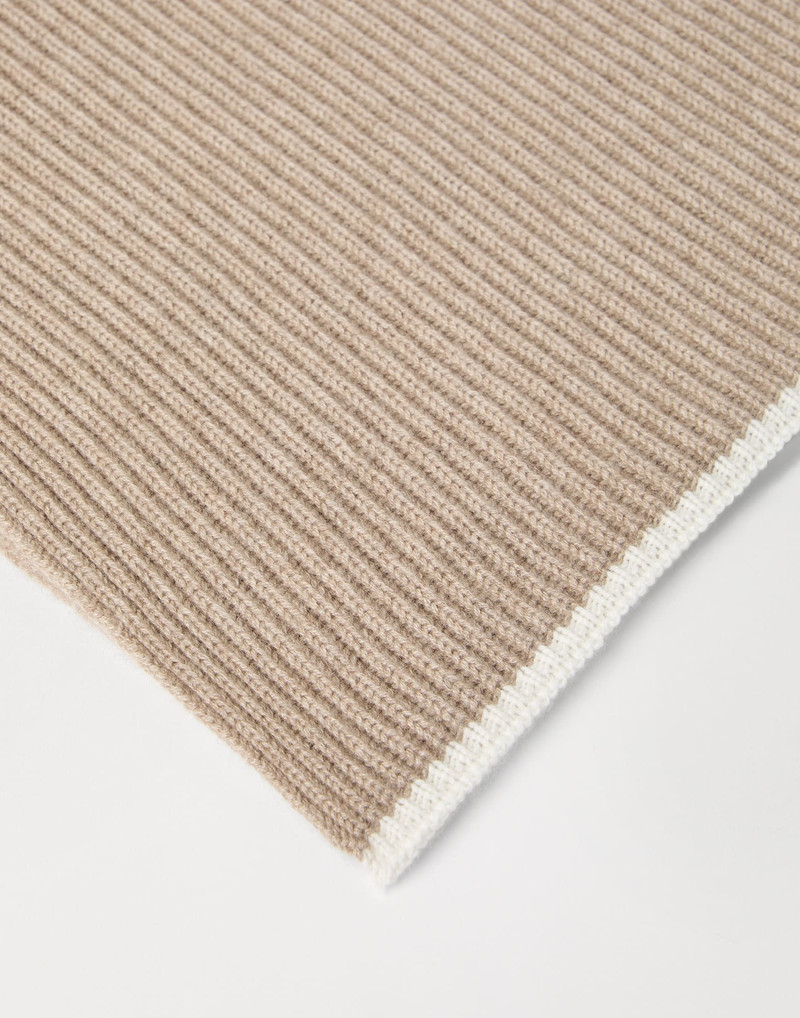 Brunello Cucinelli Cashmere English rib knit scarf with monili outlook