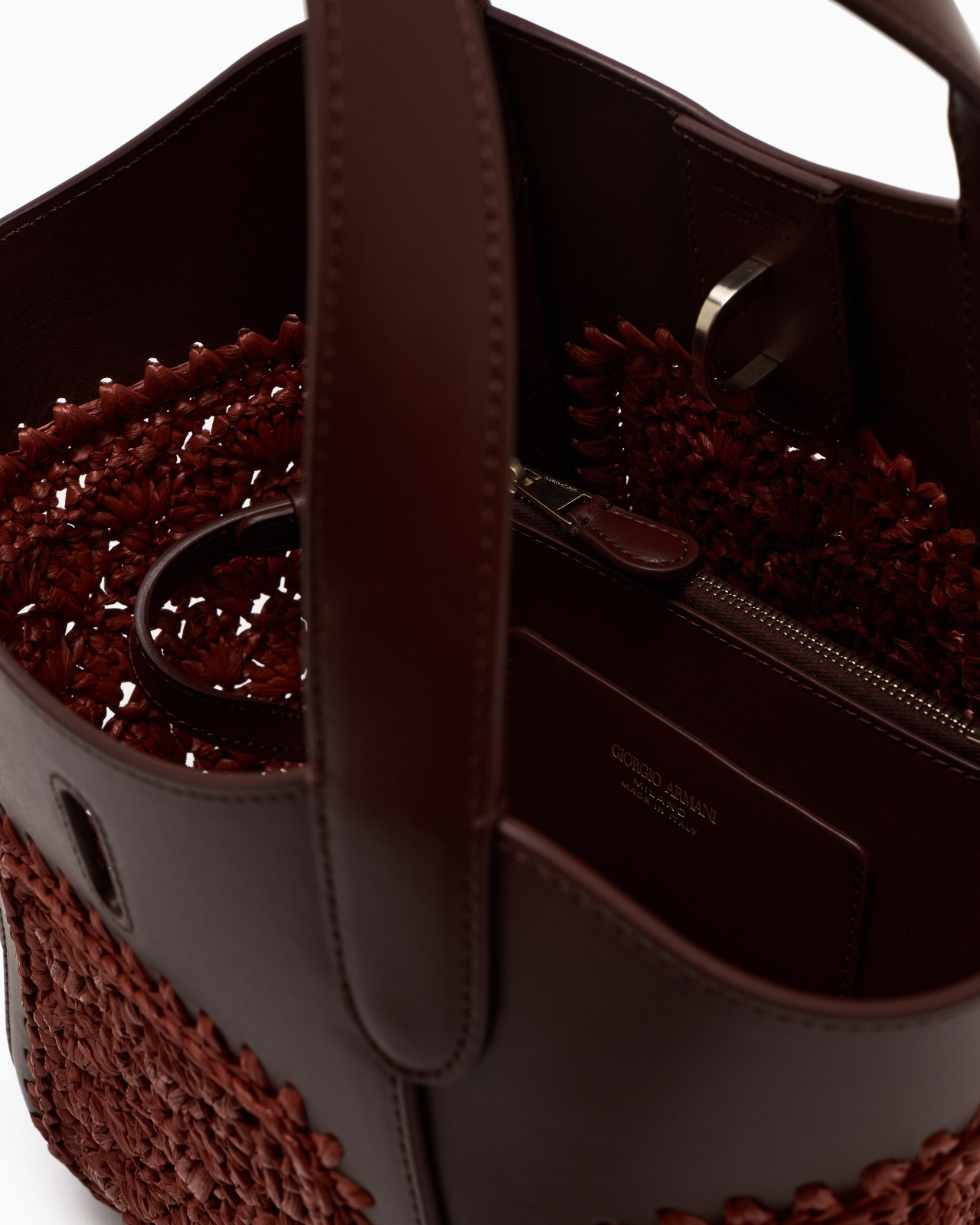 SMALL HANDBAG IN LEATHER AND FAN-STITCH RAFFIA - 4