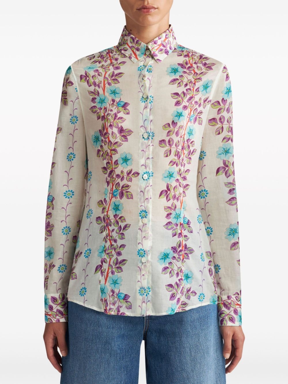 floral-print cotton shirt - 2