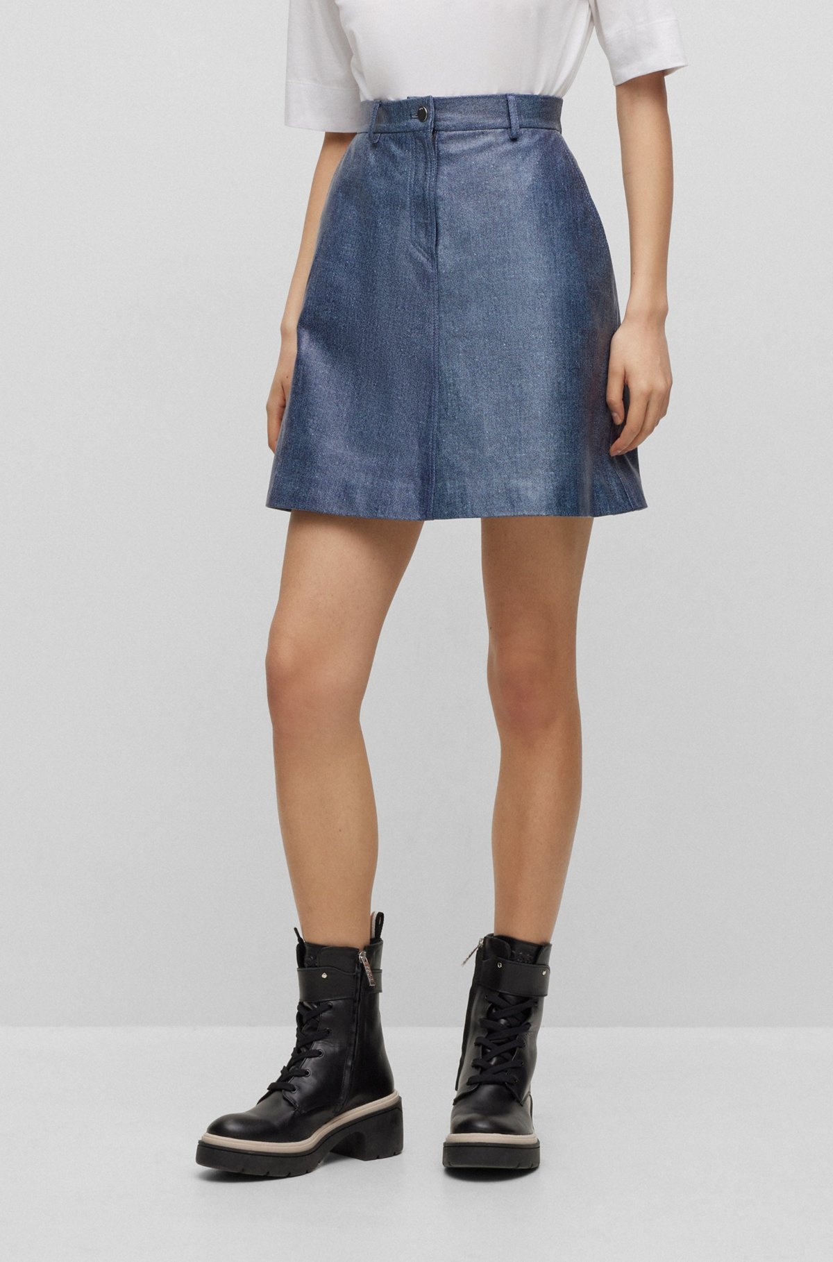 LEATHER MINI SKIRT WITH DENIM PRINT - 2