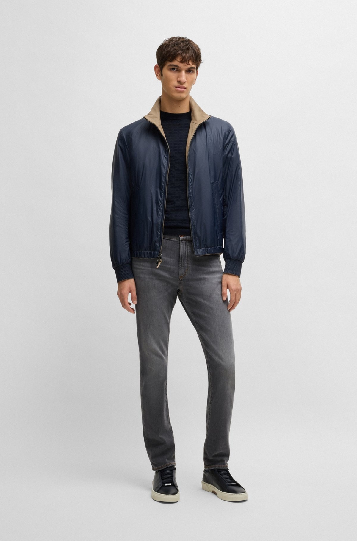 SLIM-FIT JEANS IN CHARCOAL STRETCH DENIM WITH CASHMERE - 3