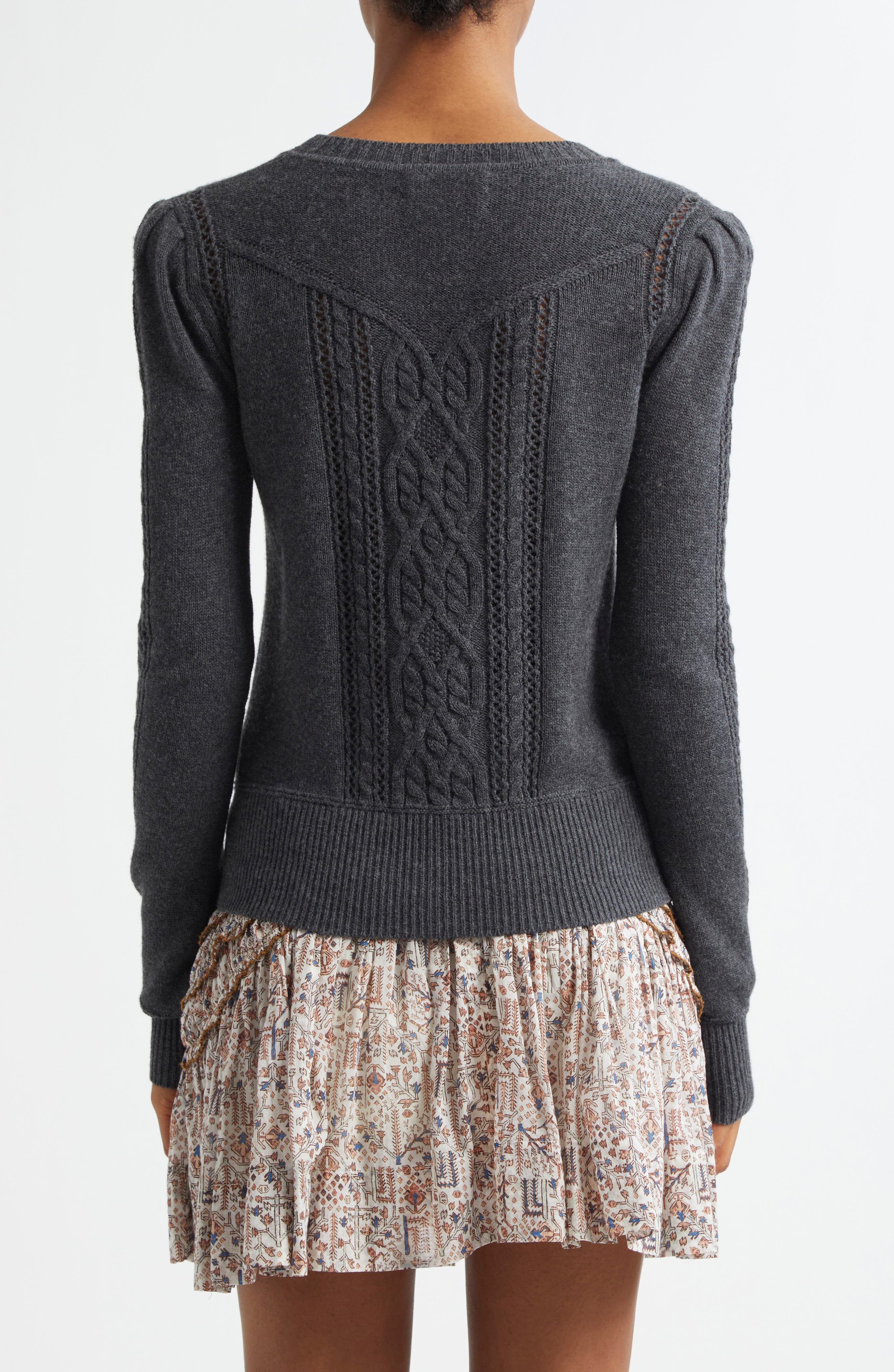 Isabel Marant Étoile Kelia Cotton & Wool Cable Sweater in Anthracite at Nordstrom - 3