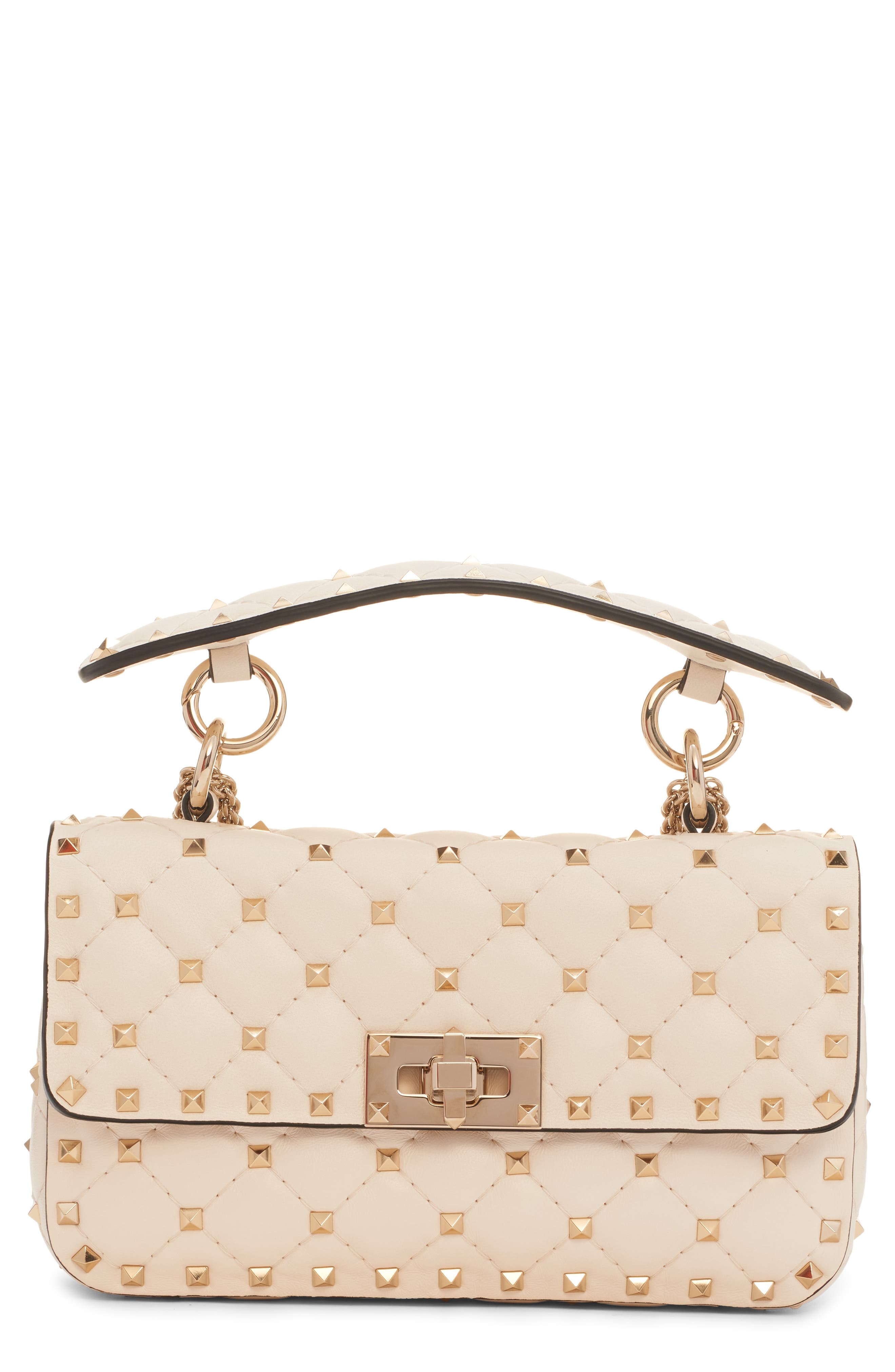 Valentino Garavani Small Rockstud Spike Leather Shoulder Bag in Light Ivory at Nordstrom - 1
