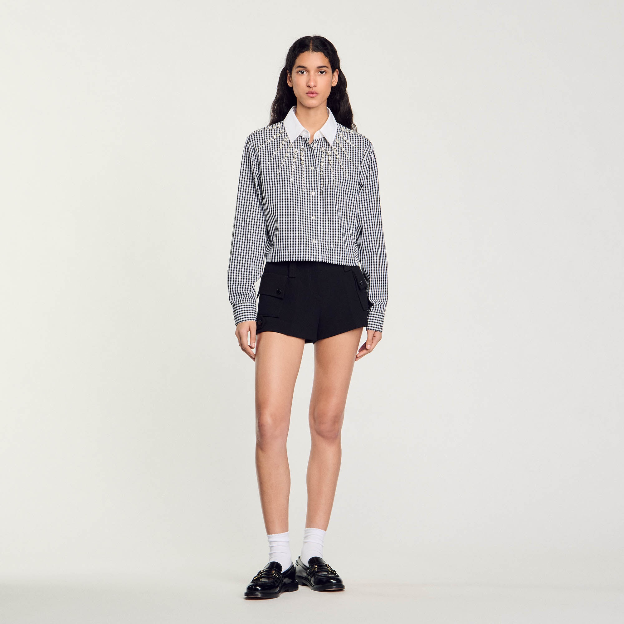CROPPED SHIRT WITH RHINESTONE BIB - 3