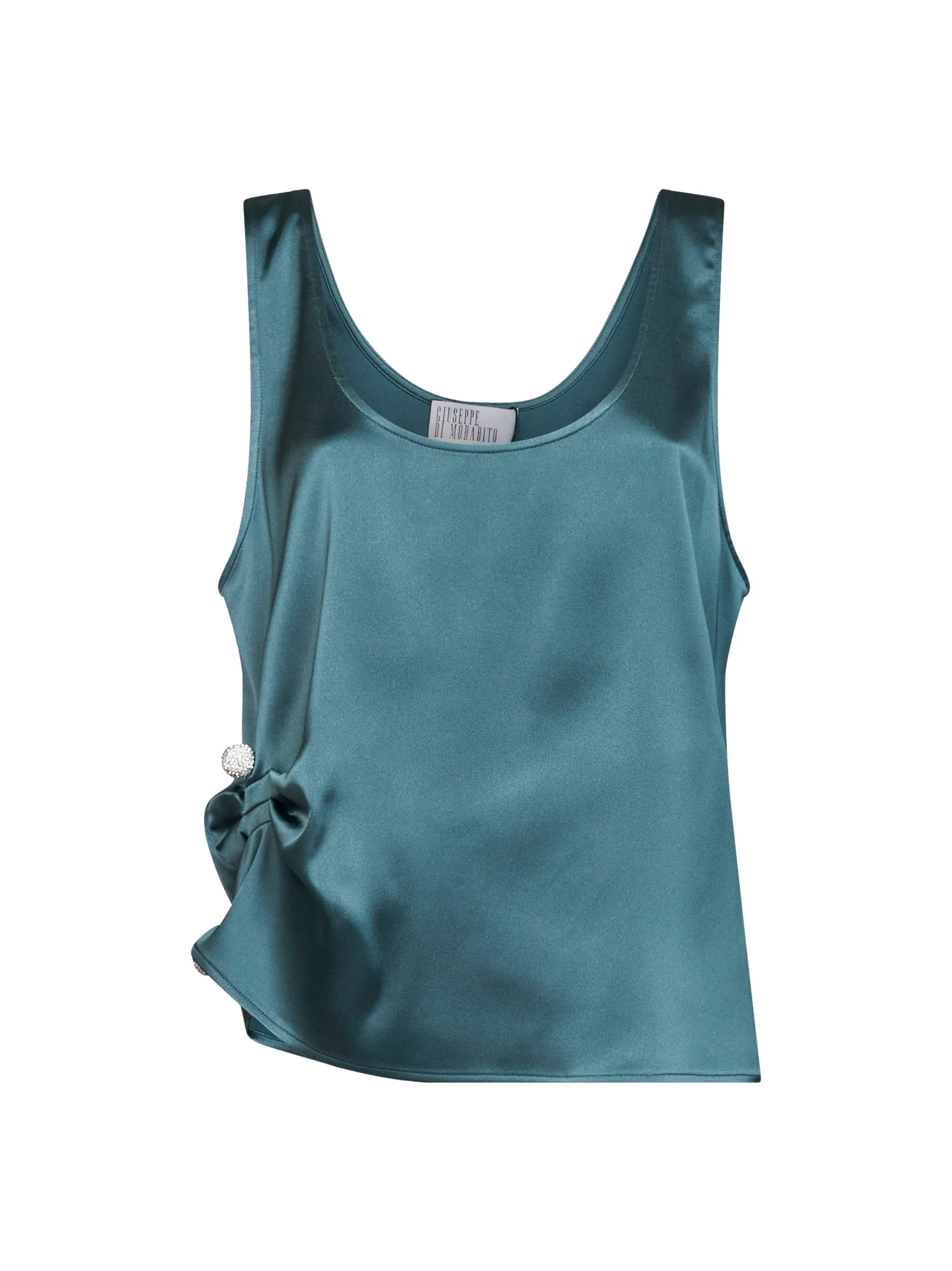 Oil green satin draped top - 1