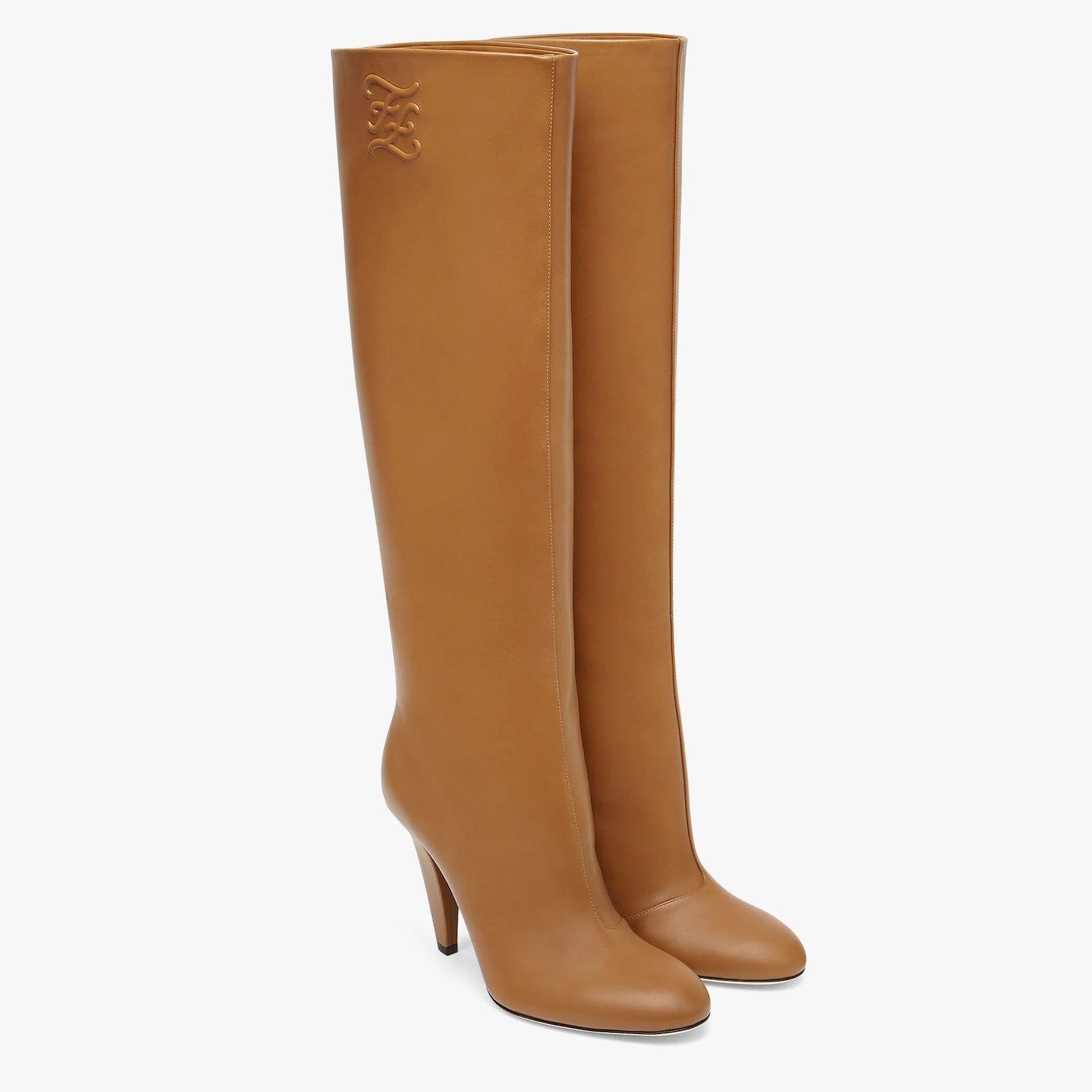 Beige leather high-heeled boots - 4