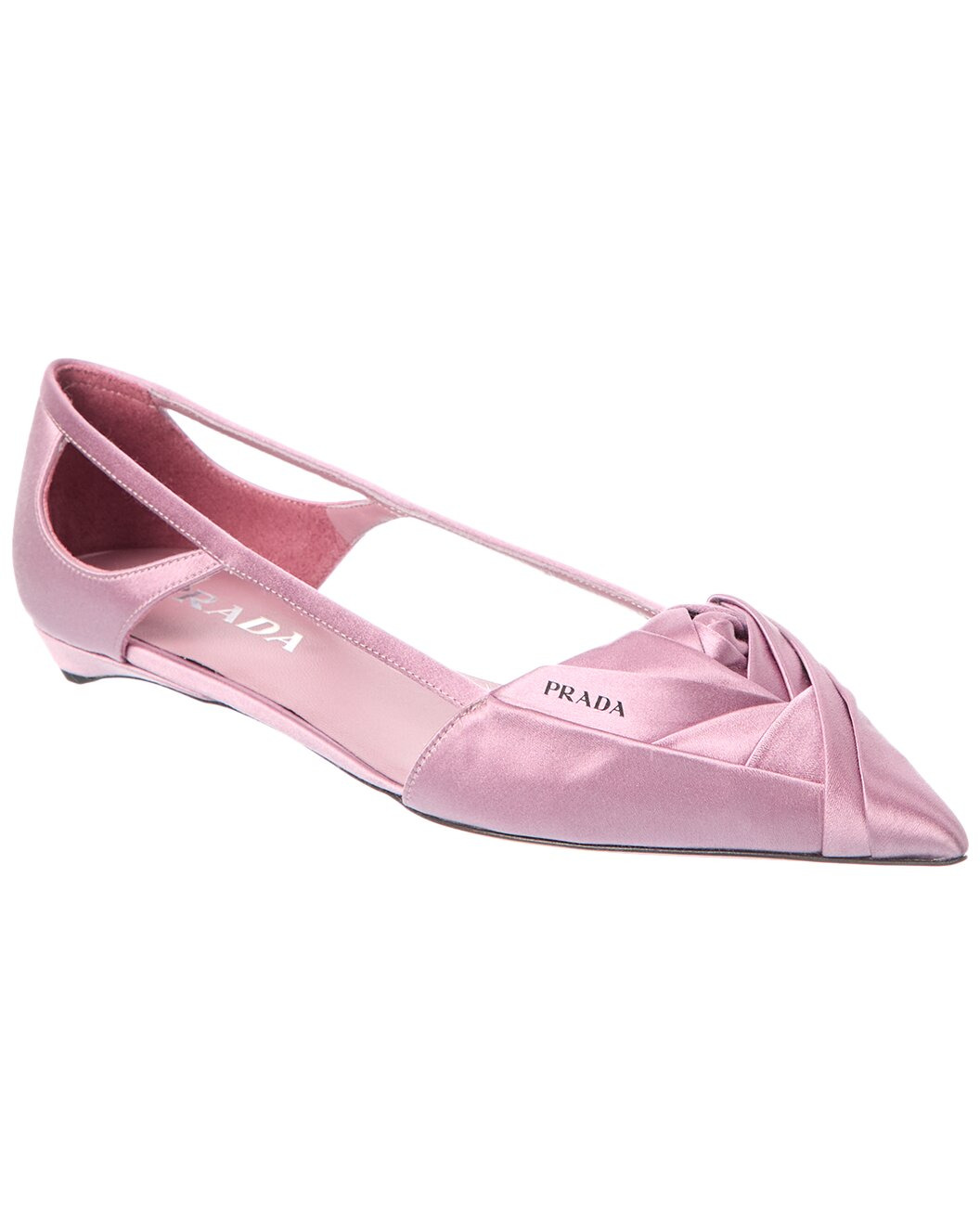 Prada Cutout Satin Pointy-Toe Ballet Flat - 1