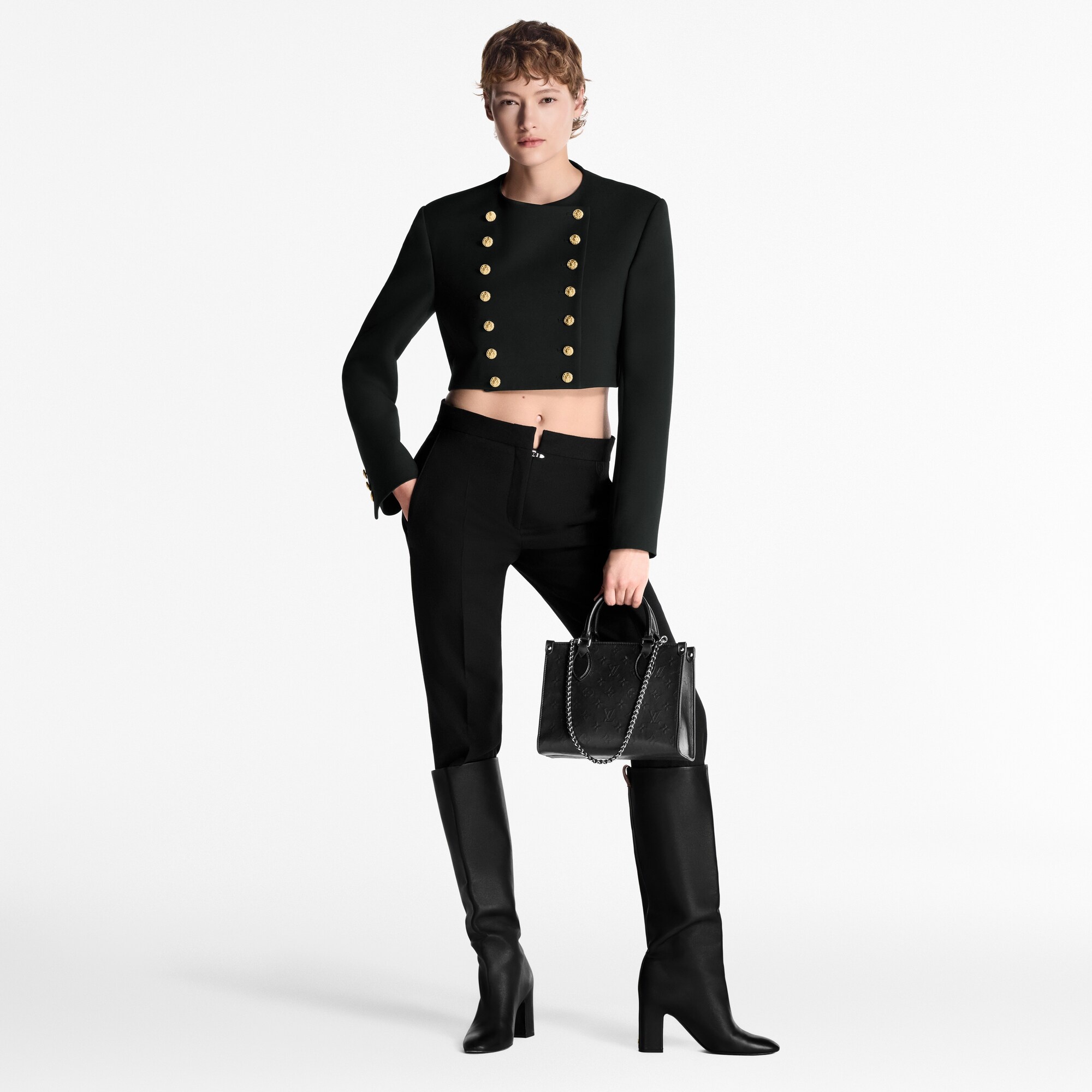 Cropped Button Trim Jacket - 4