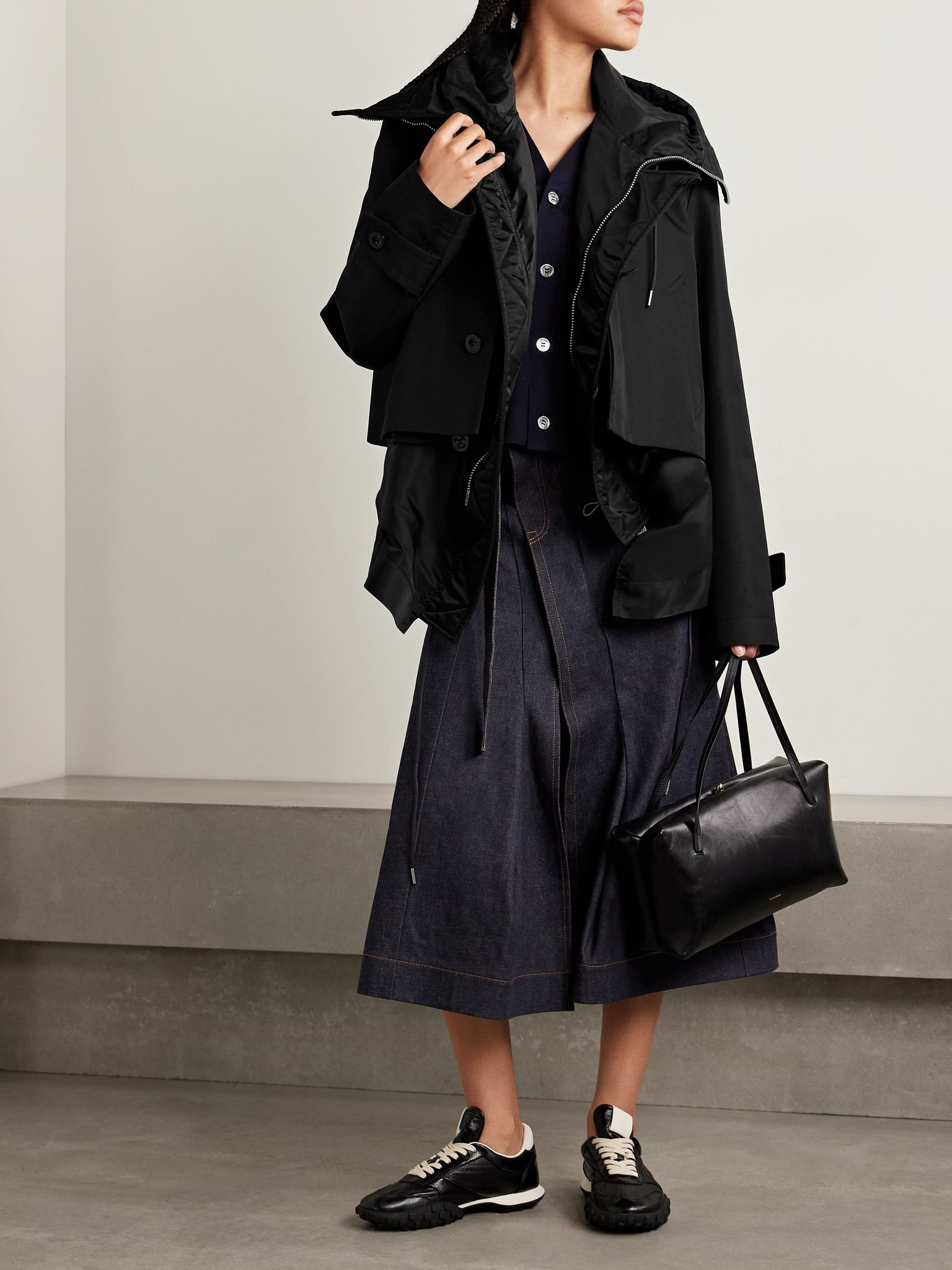 Paneled cotton-blend gabardine and padded shell jacket Black - 2