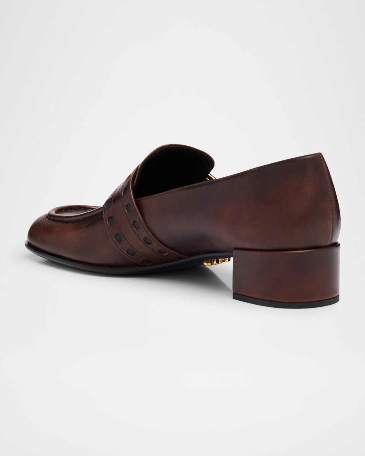 Perforated Leather Buckle Heeled Loafers - 5