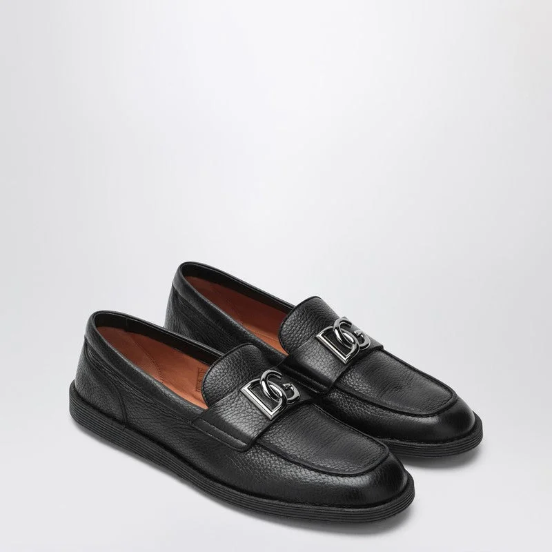 Dolce&Gabbana Black Leather Loafers With Dg Logo Men - 1