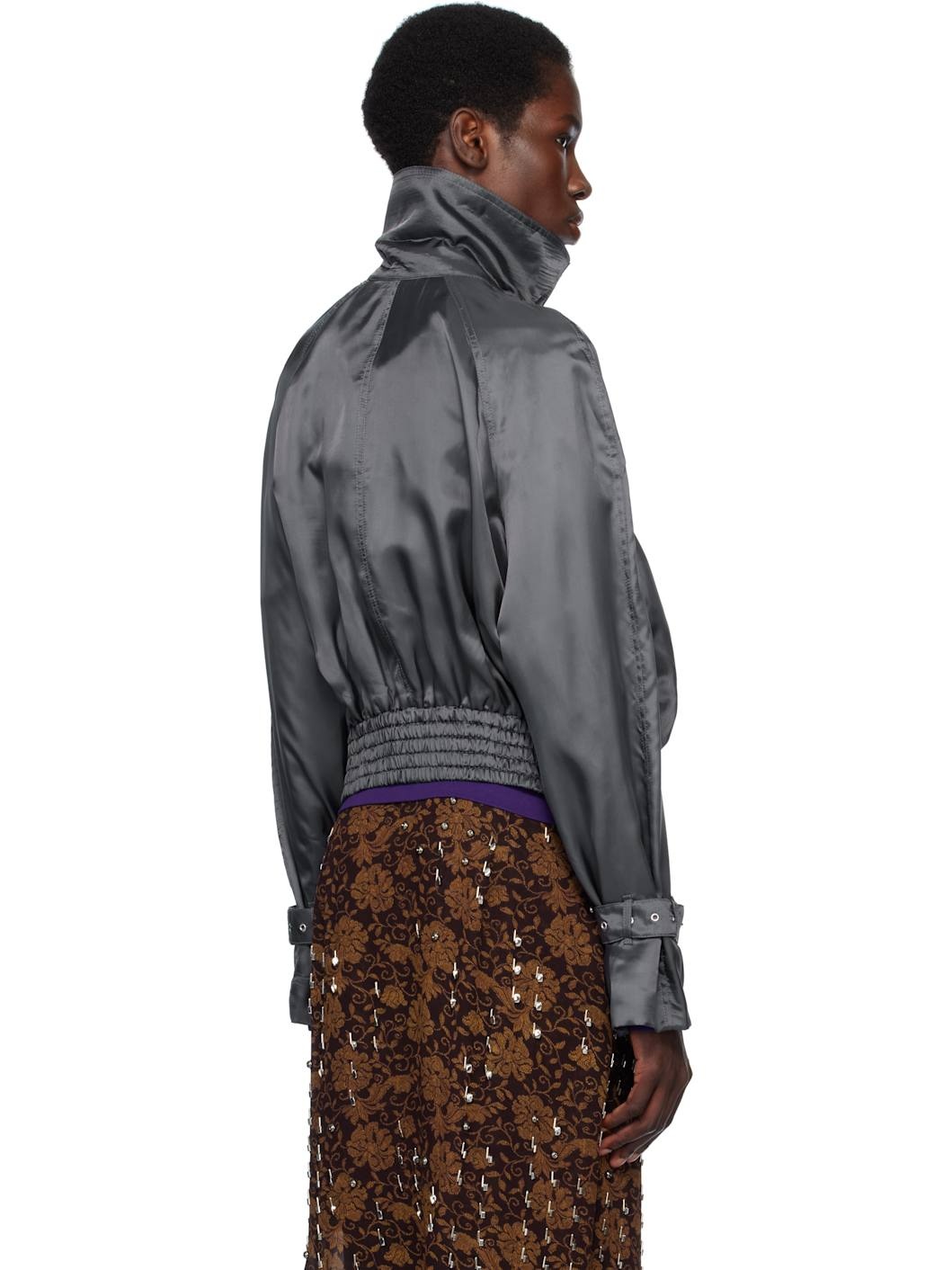 Gray Satin Bomber Jacket - 3