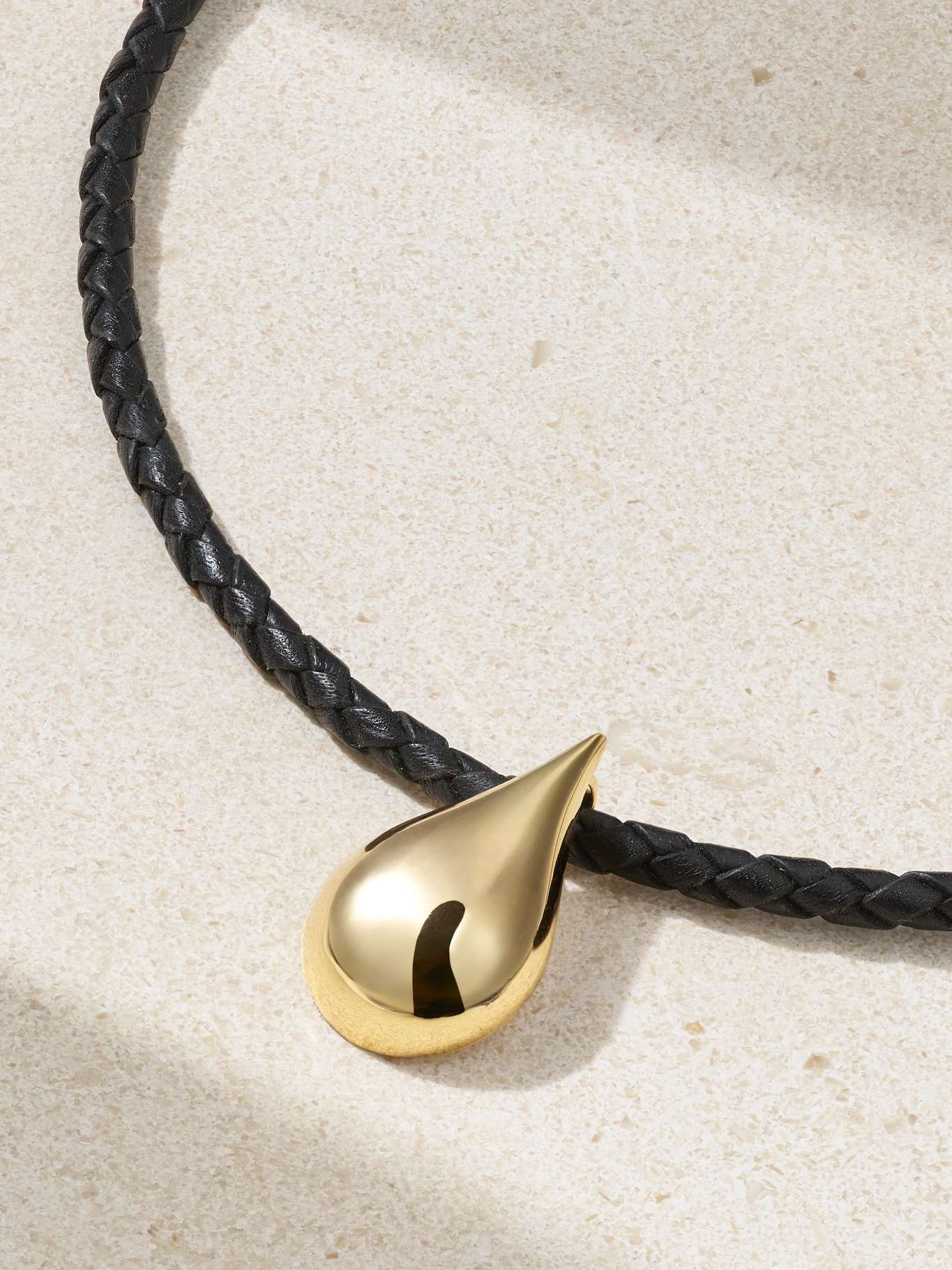 Water Droplet leather and 14-karat gold necklace - 4