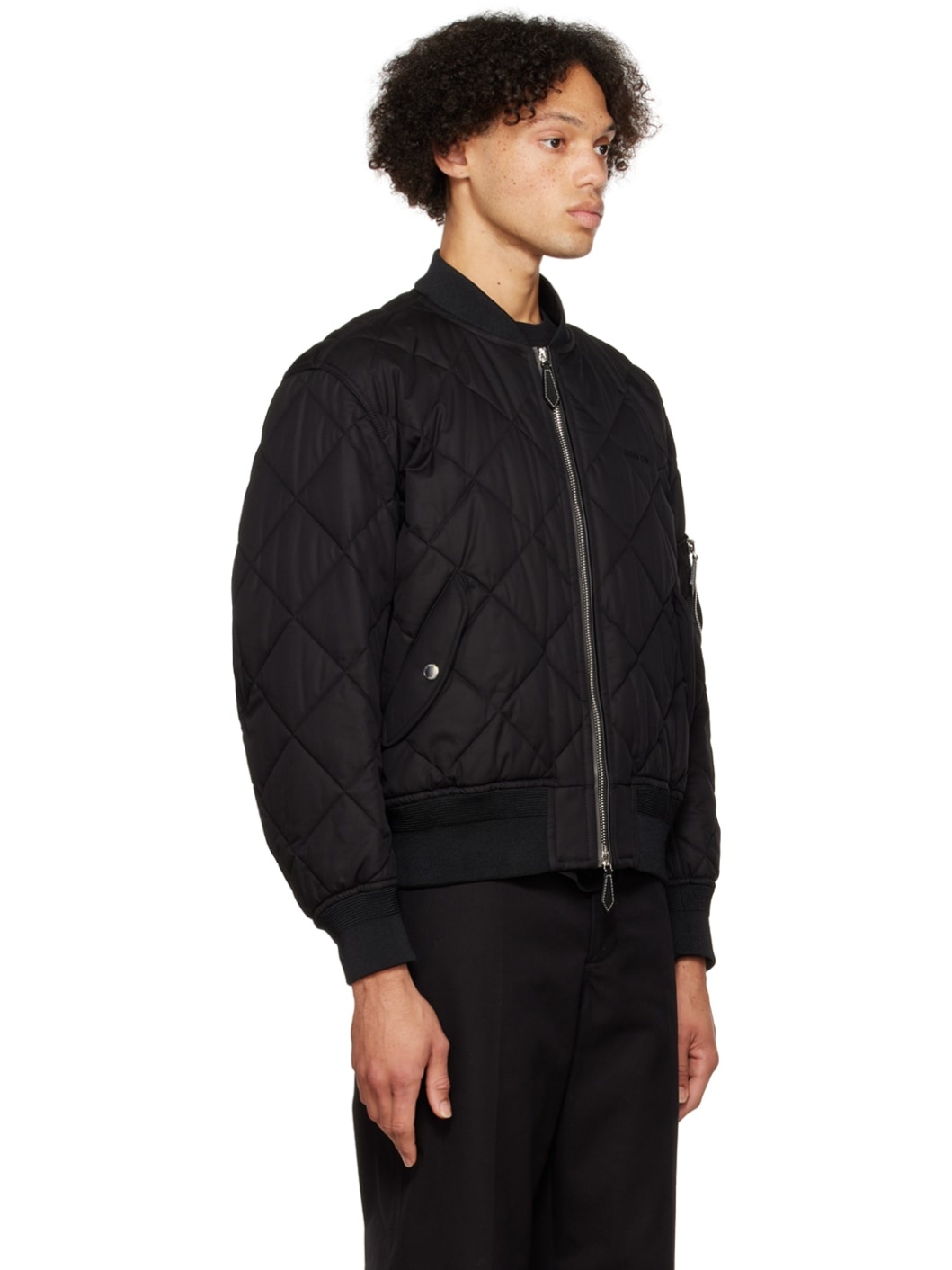 Black Diamond Quilted Bomber Jacket - 2