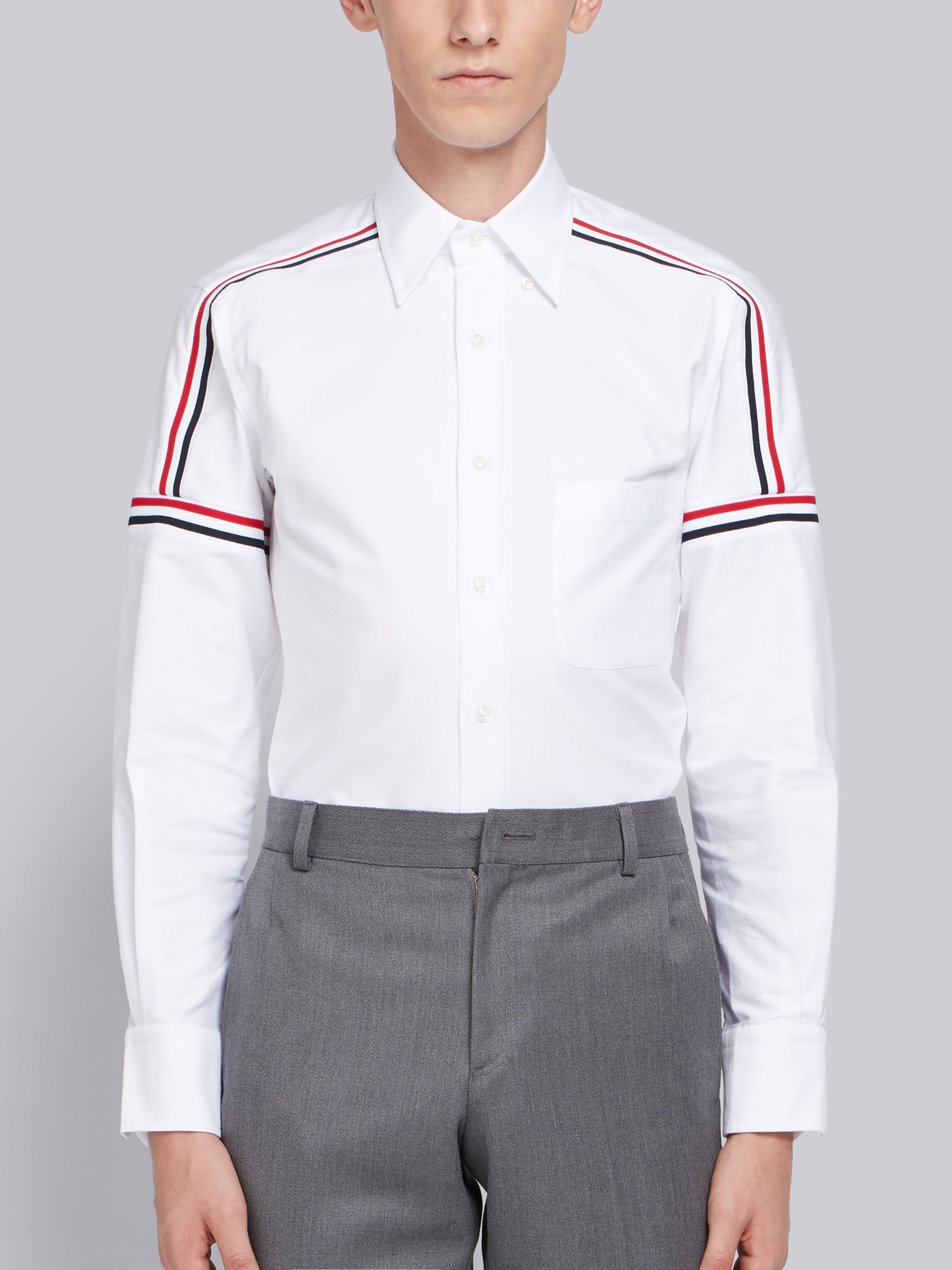 White Oxford Striped Elastic Seam Shirt - 1