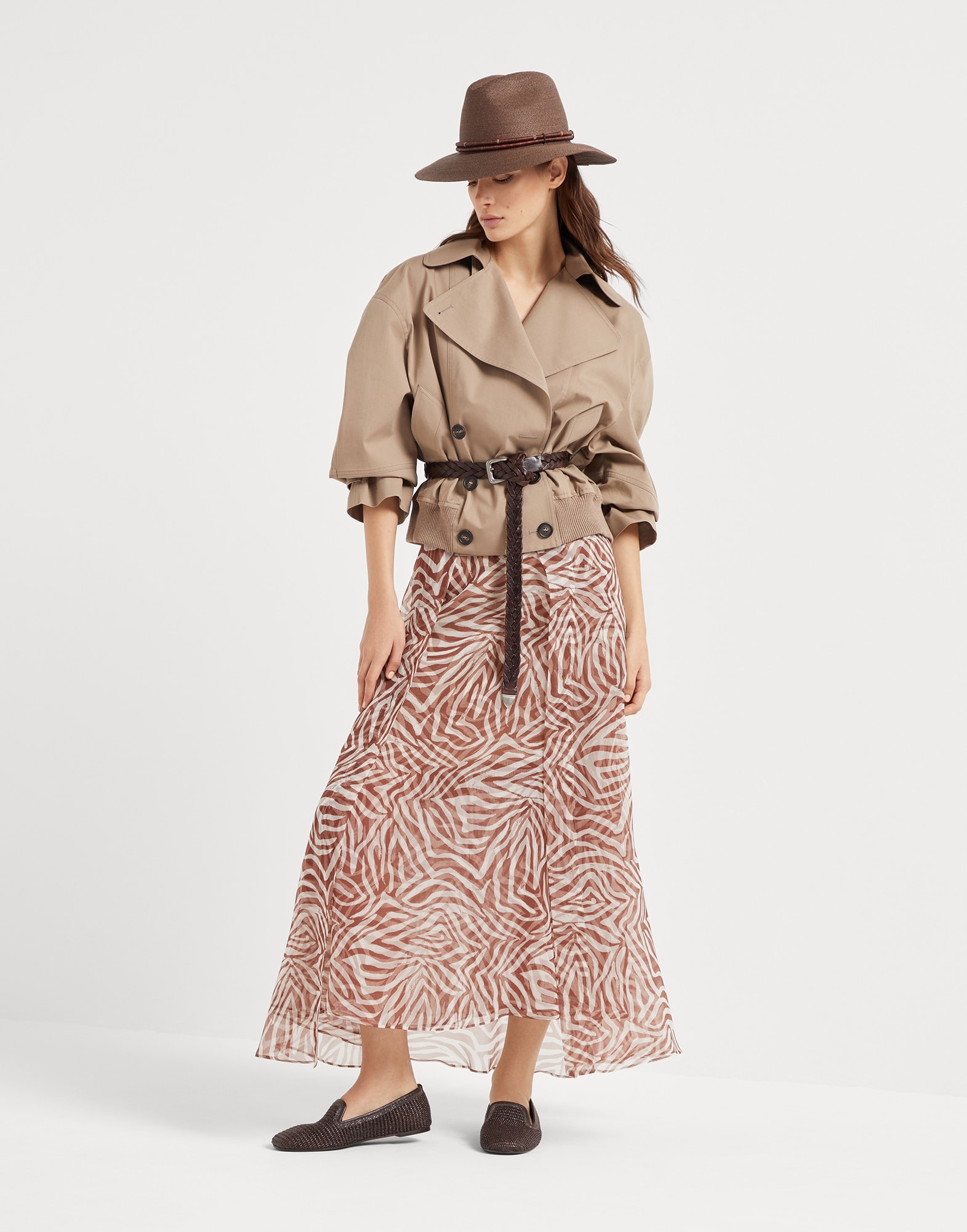 Brunello Cucinelli Techno cotton bonded panama cropped pea