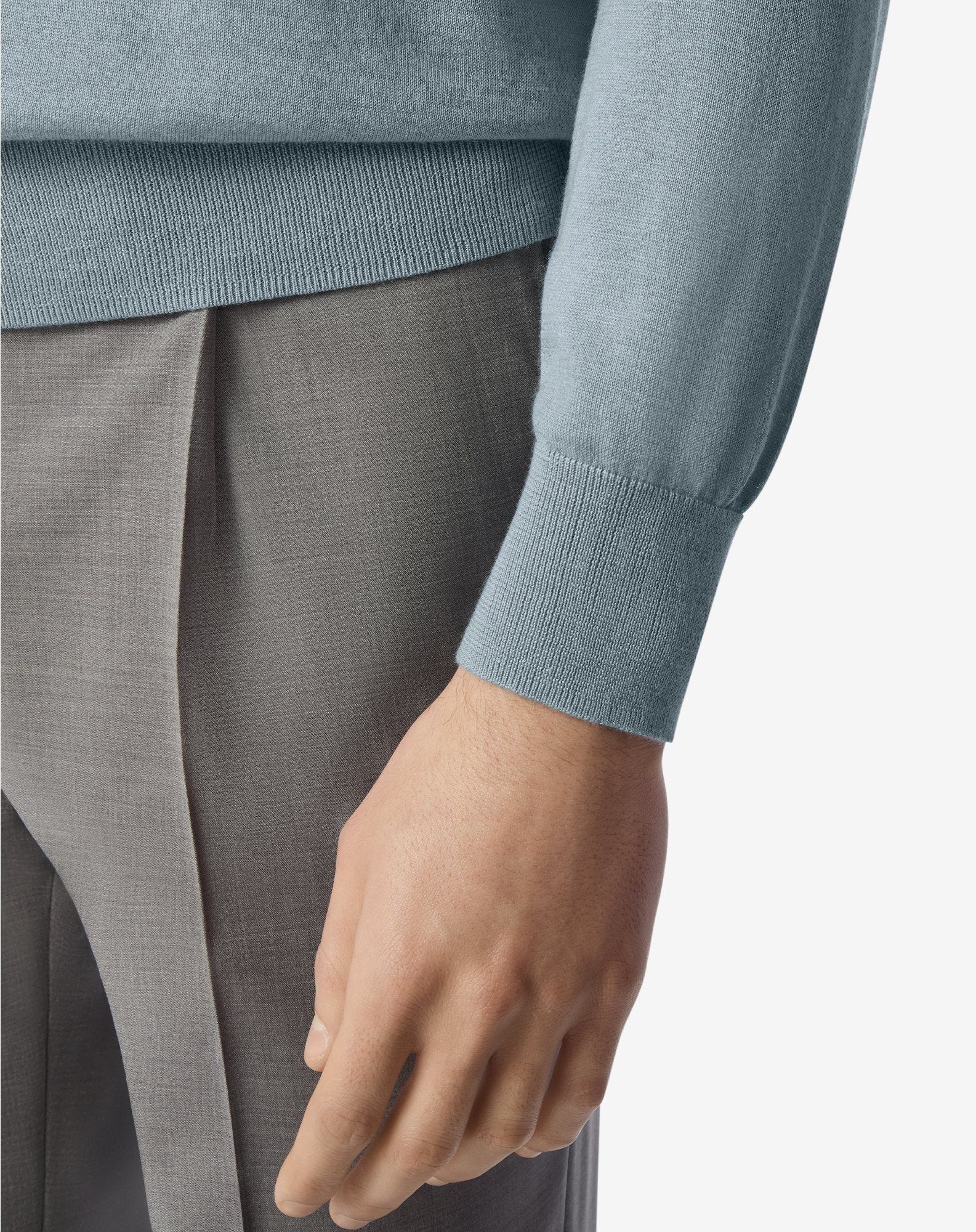 Light blue long sleeve cashmere and silk polo shirt - 5