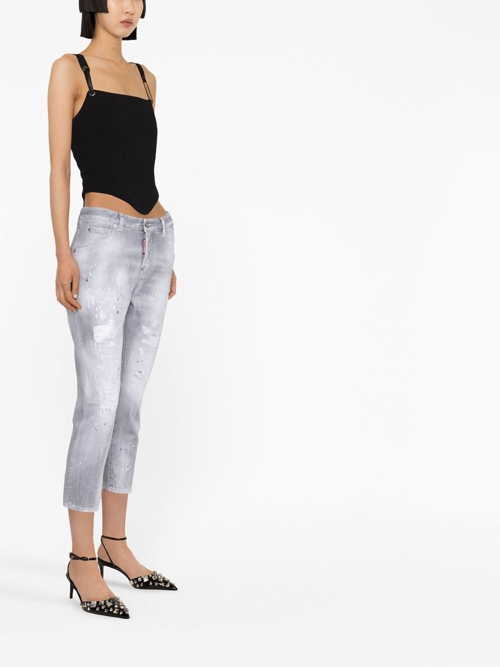 distressed low-rise cropped jeans - 3