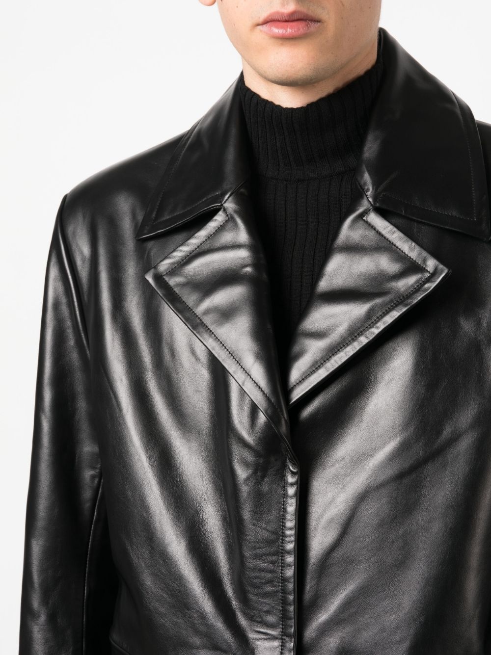 single-breasted leather coat - 6