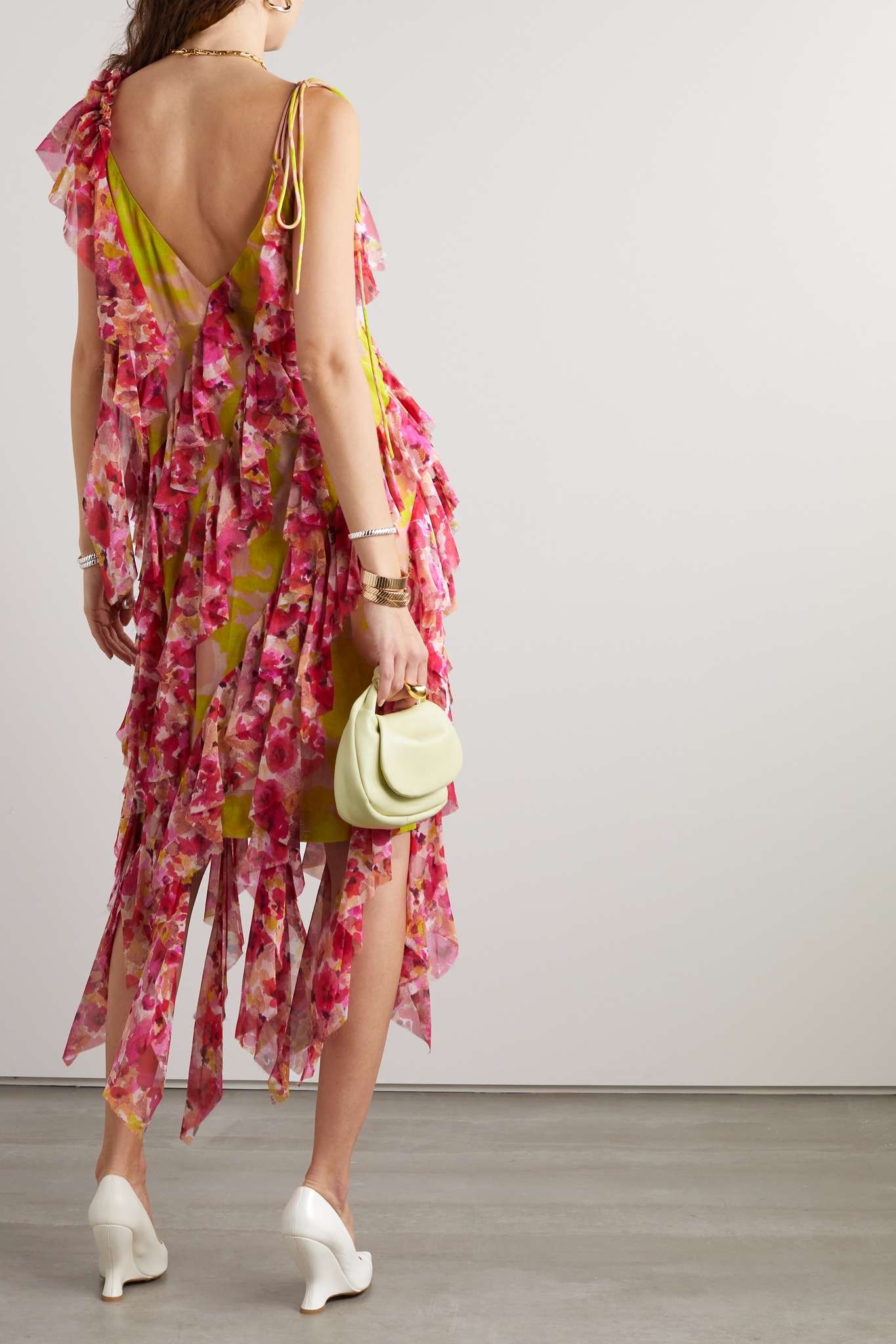 Ruffled floral-print silk-blend chiffon midi dress - 3