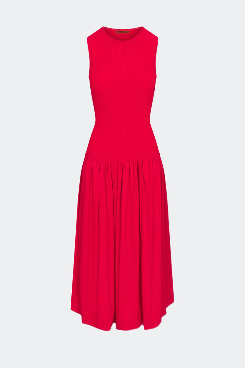 Yanez Poplin Combo Dress in Cherry Red 1