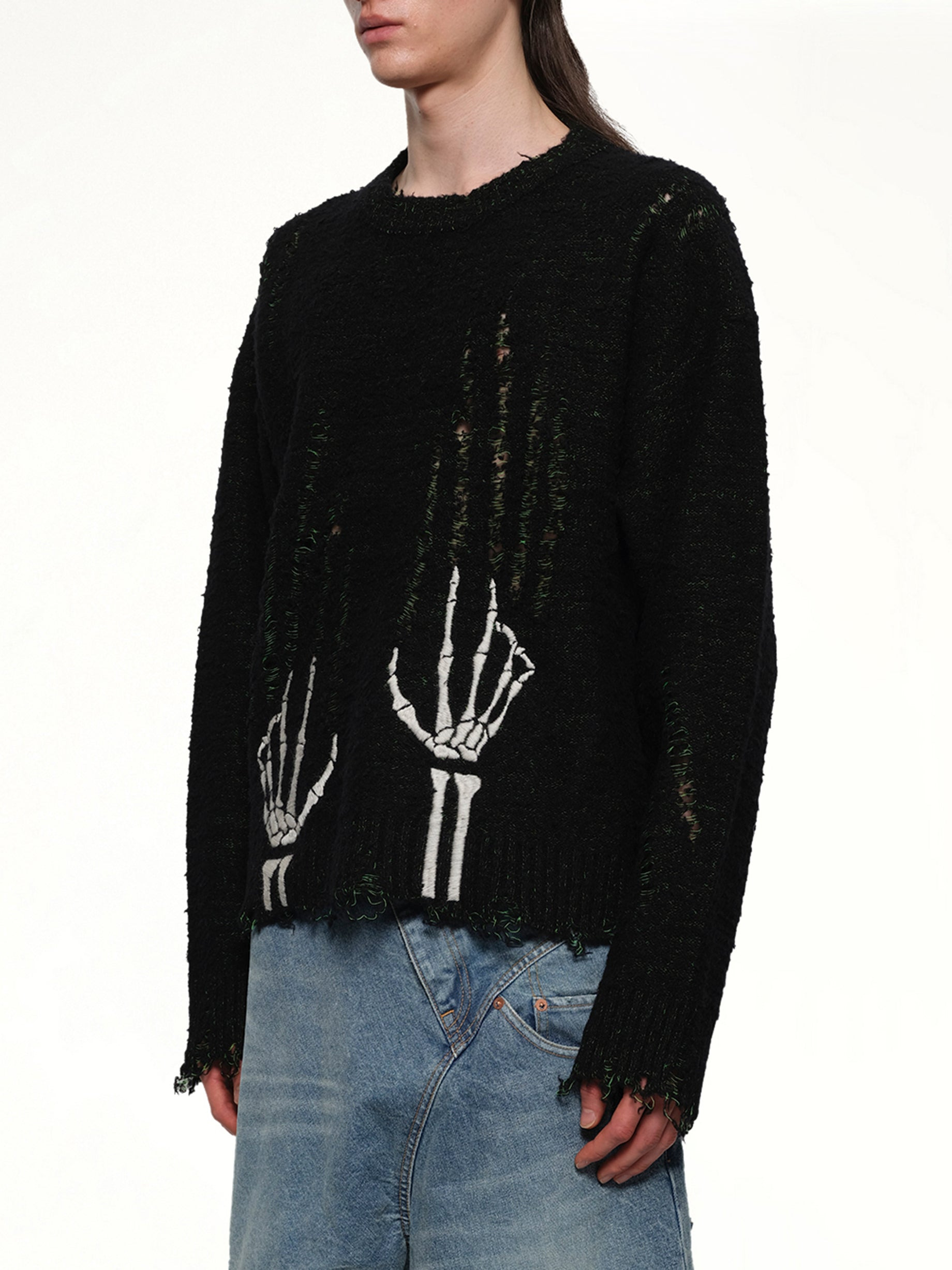 Skelton Scratch Knit Pullover in Black - 3