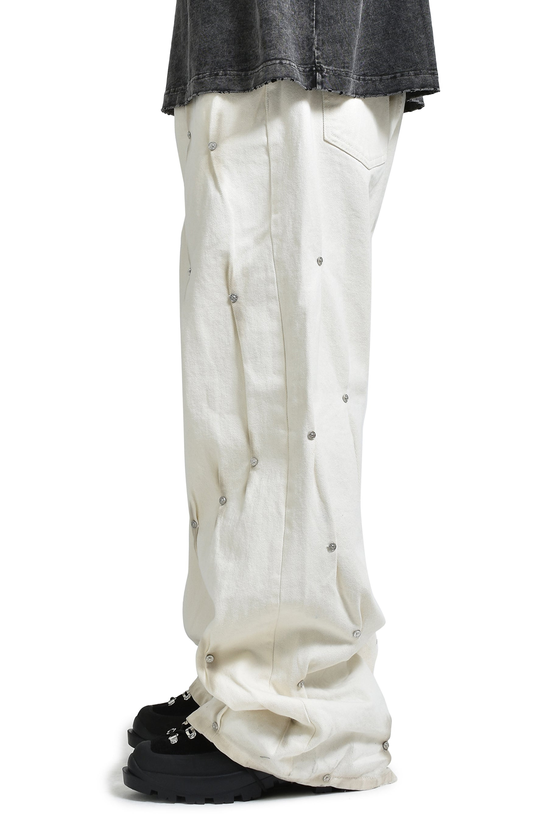 MULTIRIVET BURNT PANTS / WHT - 3