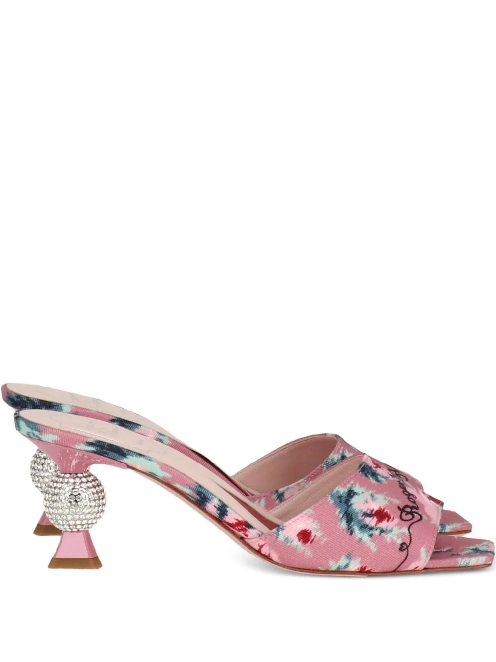 floral-print crystal-embellished mules - 1