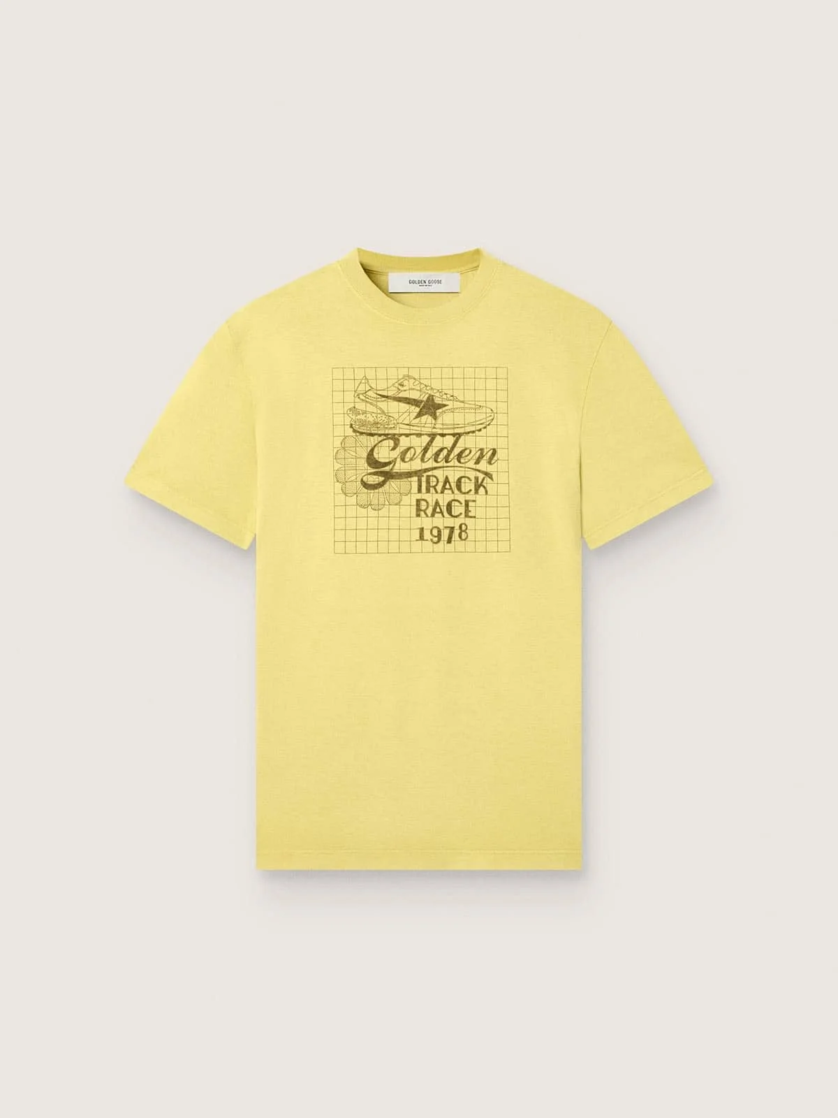 Men's T-shirt in yellow cotton with logo and print - 1