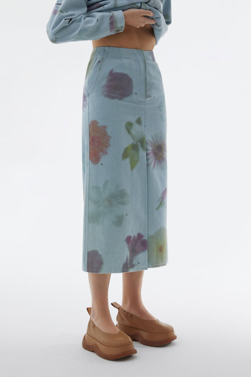 SUNNEI DENIM MIDI SKIRT WITH FLOWER PRINT outlook