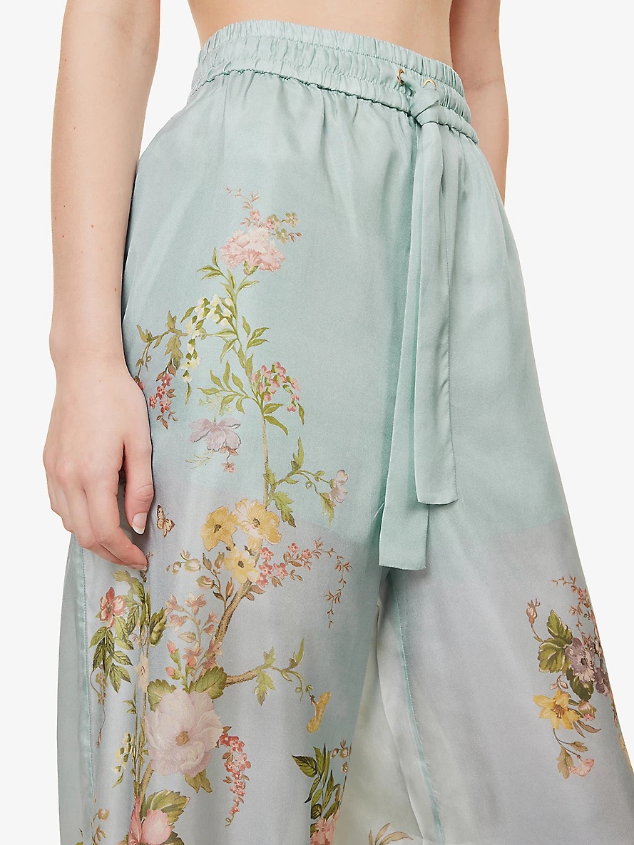 Waverly floral-print straight-leg high-rise silk trousers - 5