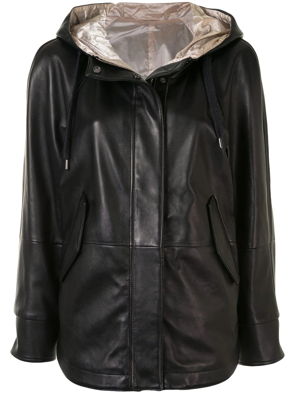 hooded leather jacket - 1