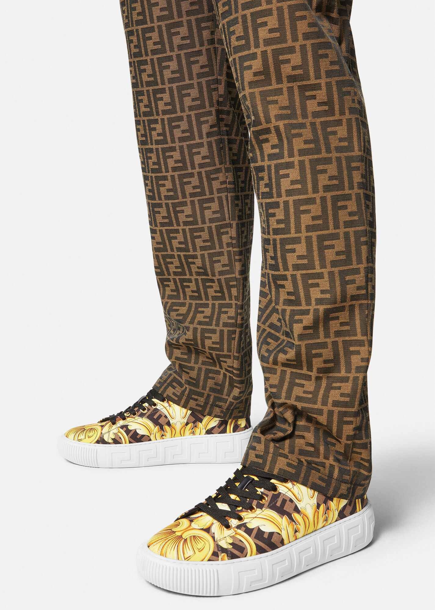 Fendace Gold Baroque Greca Sneakers - 7