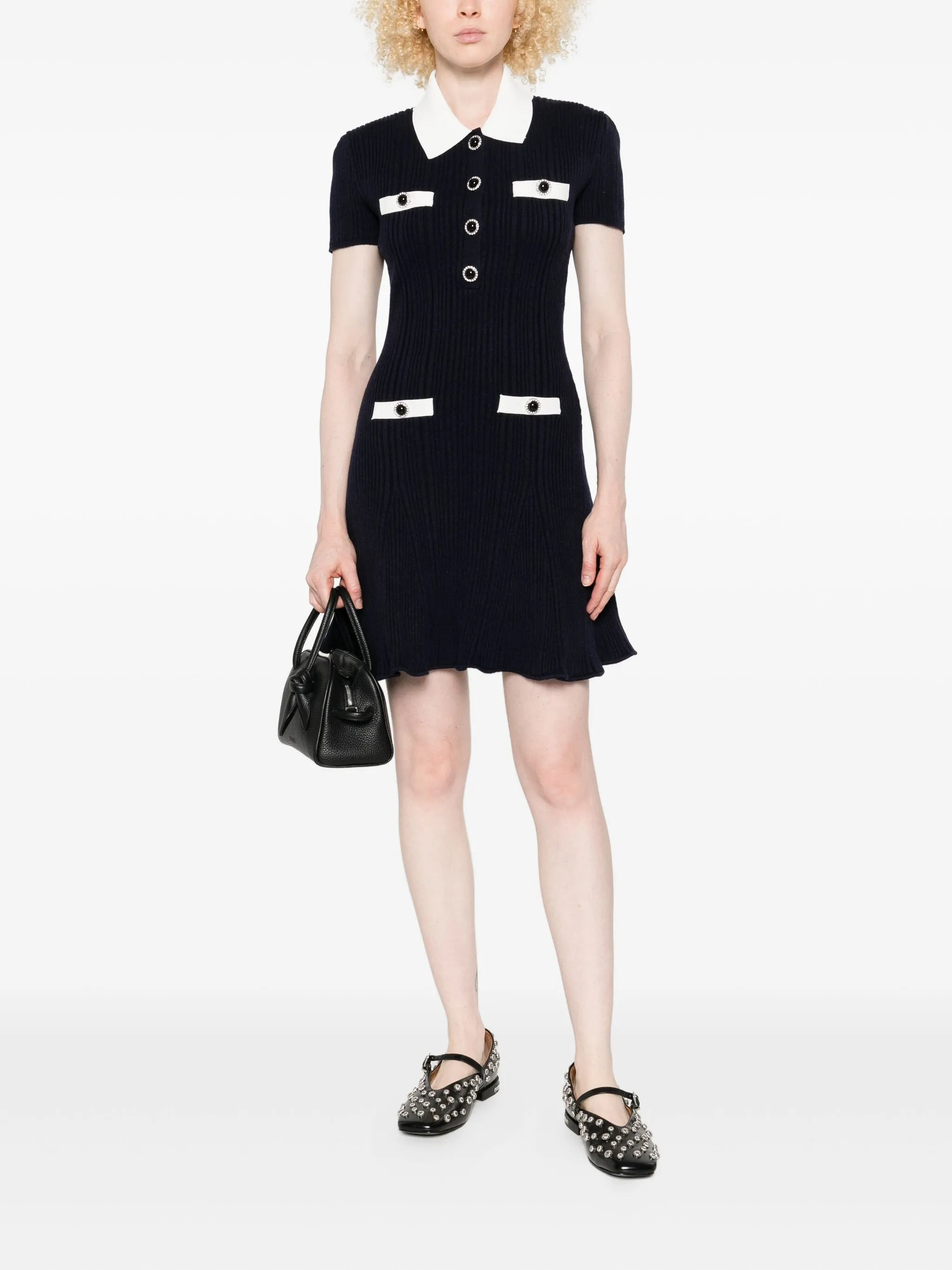 collared button-detail mini dress - 2