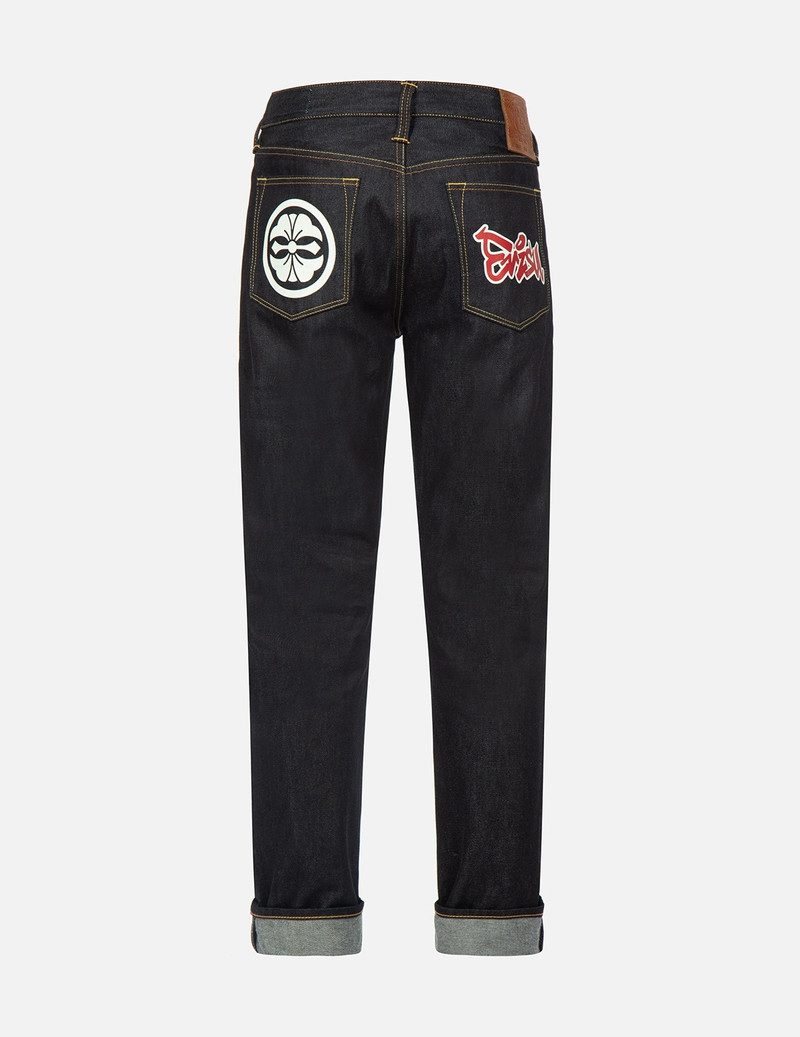 EVISU KAMON AND GRAFFITI LOGO PRINT CARROT-FIT DENIM JEANS #2017 outlook