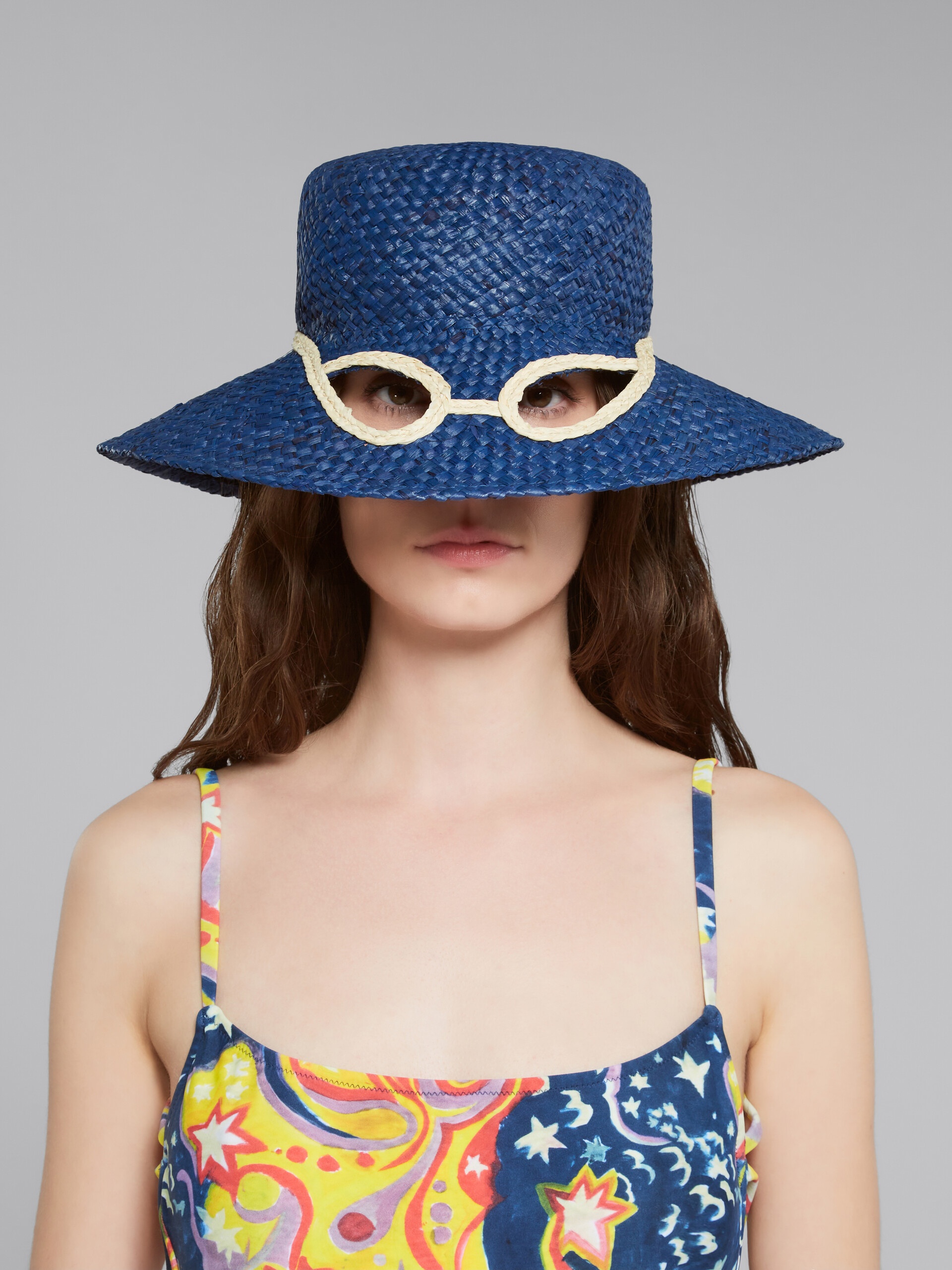 MARNI X NO VACANCY INN - BLUE HAT IN RAFFIA WITH CUT-OUTS - 2