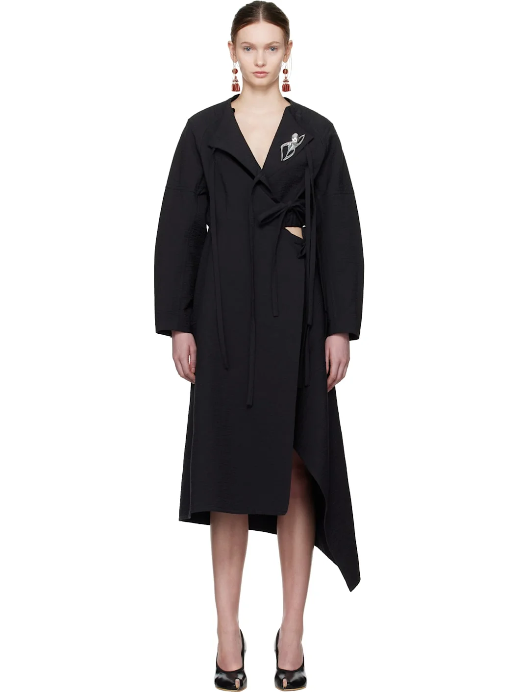 Black Cotton Wrap Midi Dress - 1