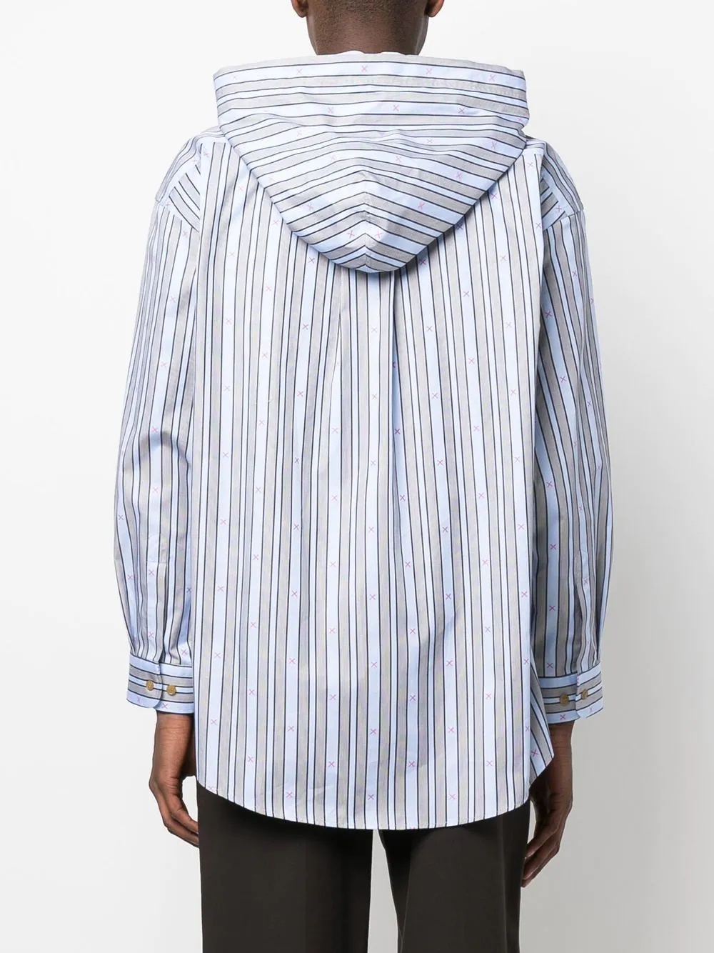 stripe-print hooded shirt - 4