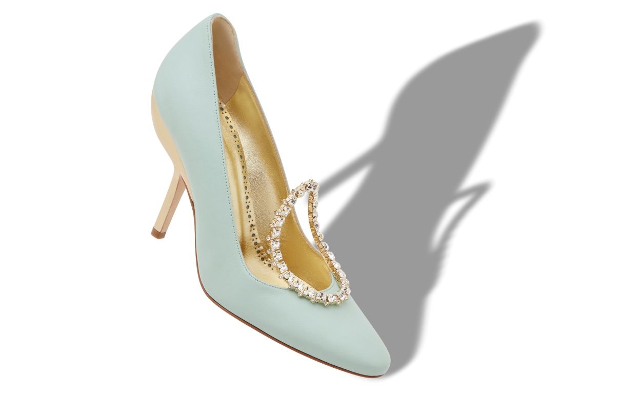 Light Green and Gold Nappa Leather Pumps - 2