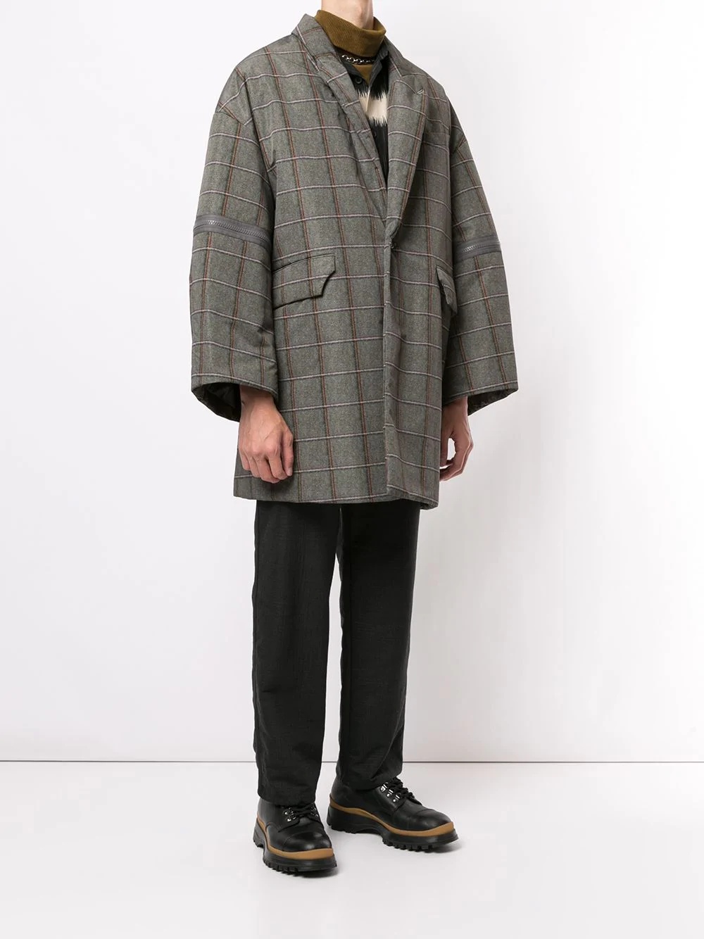 oversize check print coat - 3