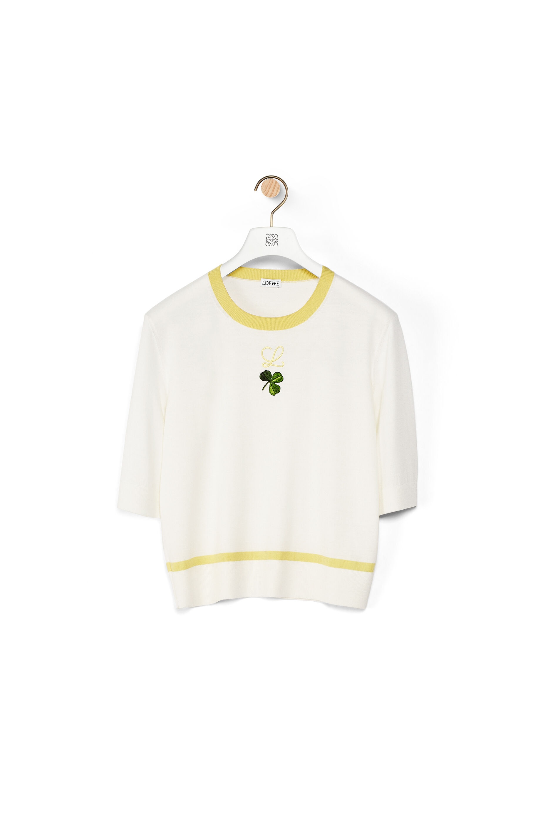 Shamrock embroidered cropped sweater in wool - 1