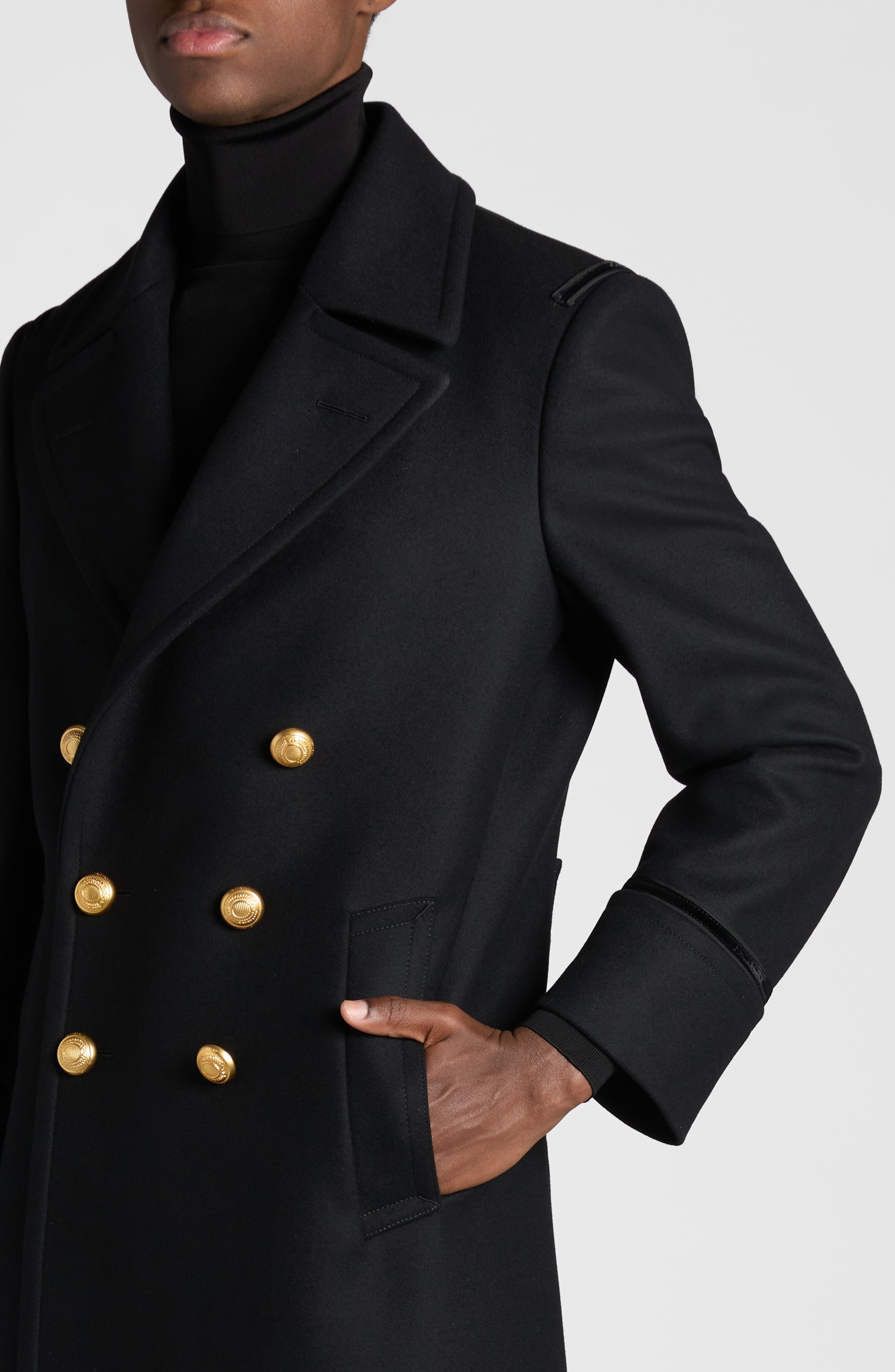 TOM FORD Double Breasted Wool Felt Martingale Coat in Black at Nordstrom - 4