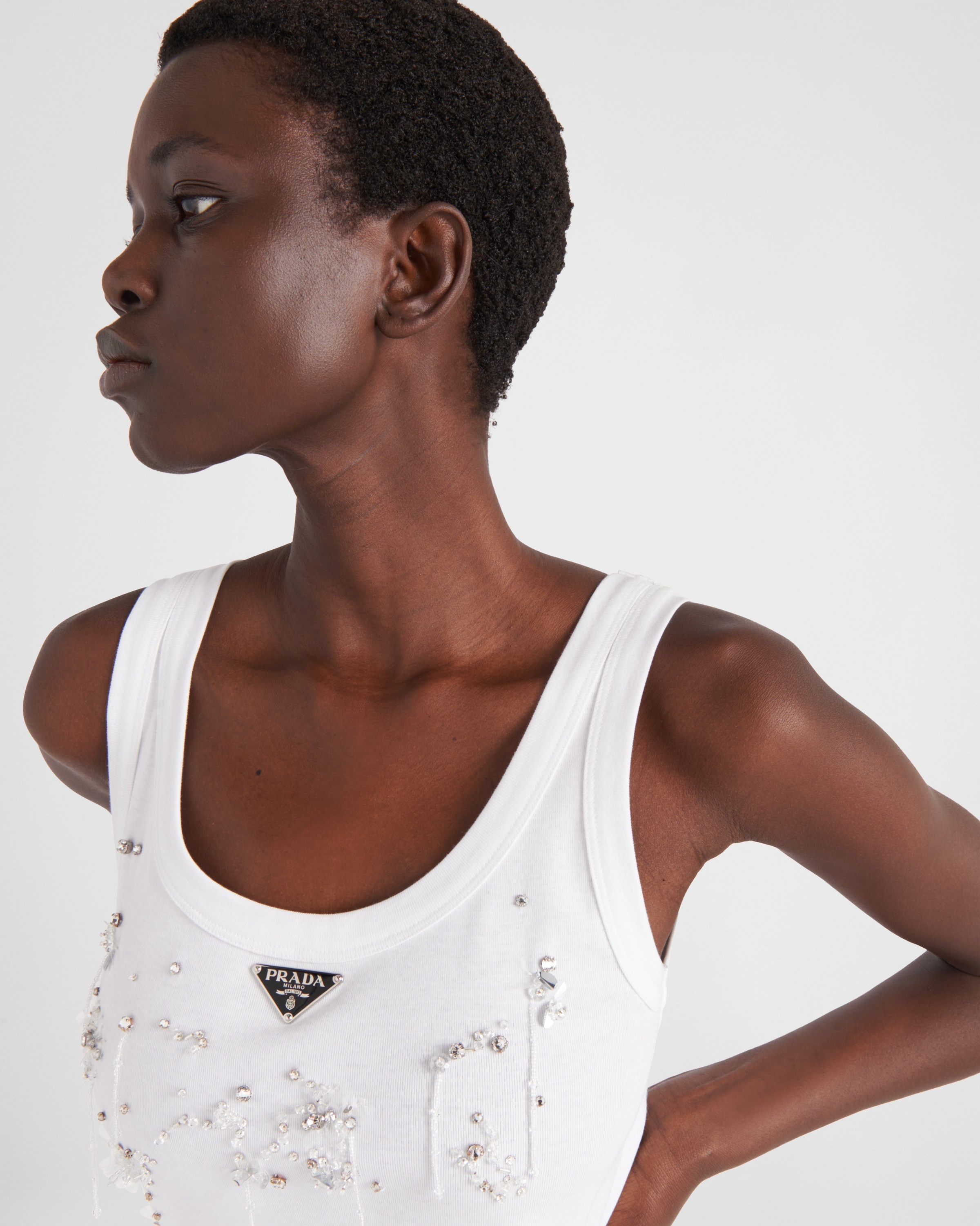 Ribbed knit jersey top with embroidery - 4