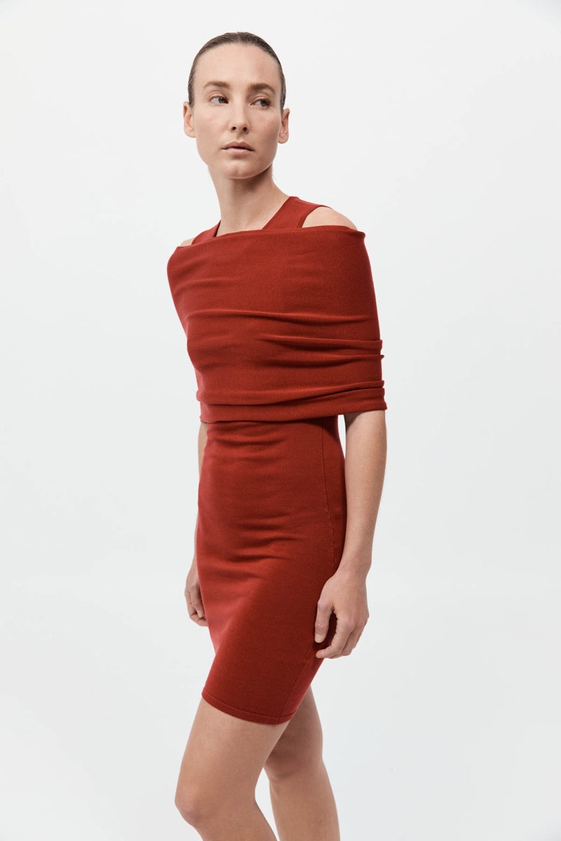Detachable Layer Knit Dress - Rosso - 4