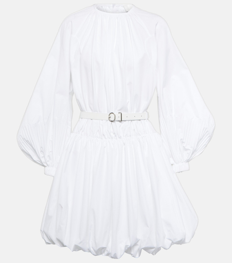 Leather-trimmed cotton poplin minidress - 1