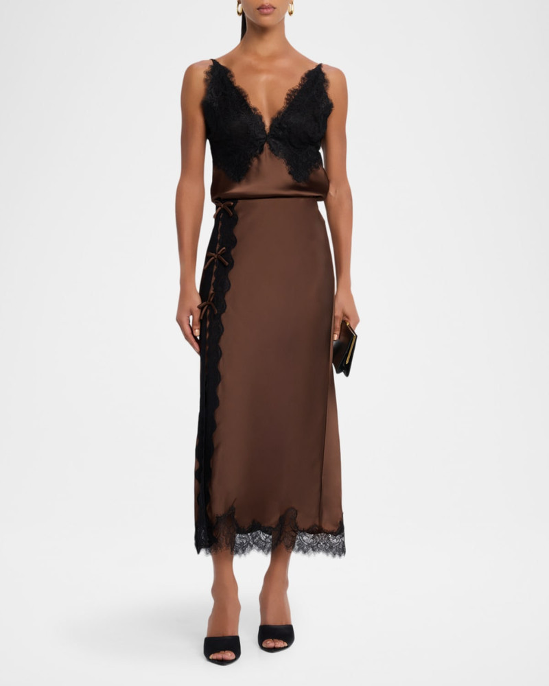 LoveShackFancy Calder Satin Midi Skirt outlook